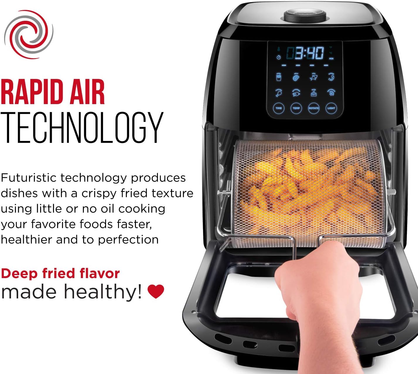 CHEFMAN Multifunctional Digital Air Fryer+ Rotisserie, Dehydrator, Convection Oven, 17 Touch Screen Presets Fry, Roast, Dehydrate, Bake, XL 10L Family Size, Auto Shutoff, Large Easy-View Window, Black