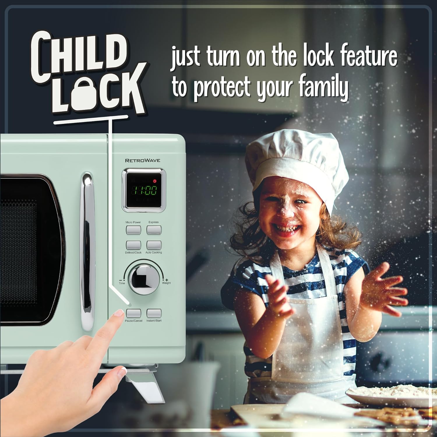 Nostalgia Retro Compact Countertop Microwave Oven - 0.7 Cu. Ft. - 700-Watts with LED Digital Display - Child Lock - Easy Clean Interior - Aqua