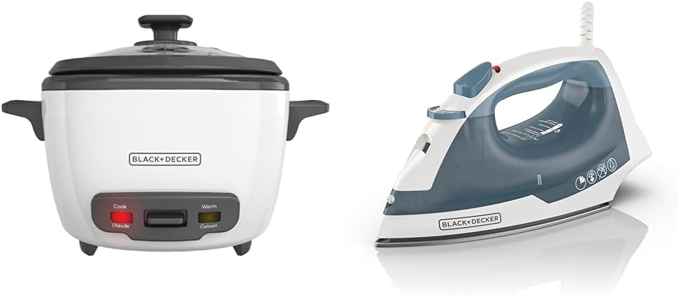 BLACK+DECKER 6-Cup Rice Cooker, RC506, 3-cup Uncooked Rice, Steaming Basket, Removable Non-Stick Bowl, One Touch