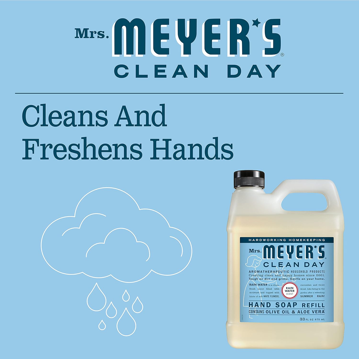 MRS. MEYER'S CLEAN DAY Liquid Hand Soap Refill, Rainwater, 33 OZ