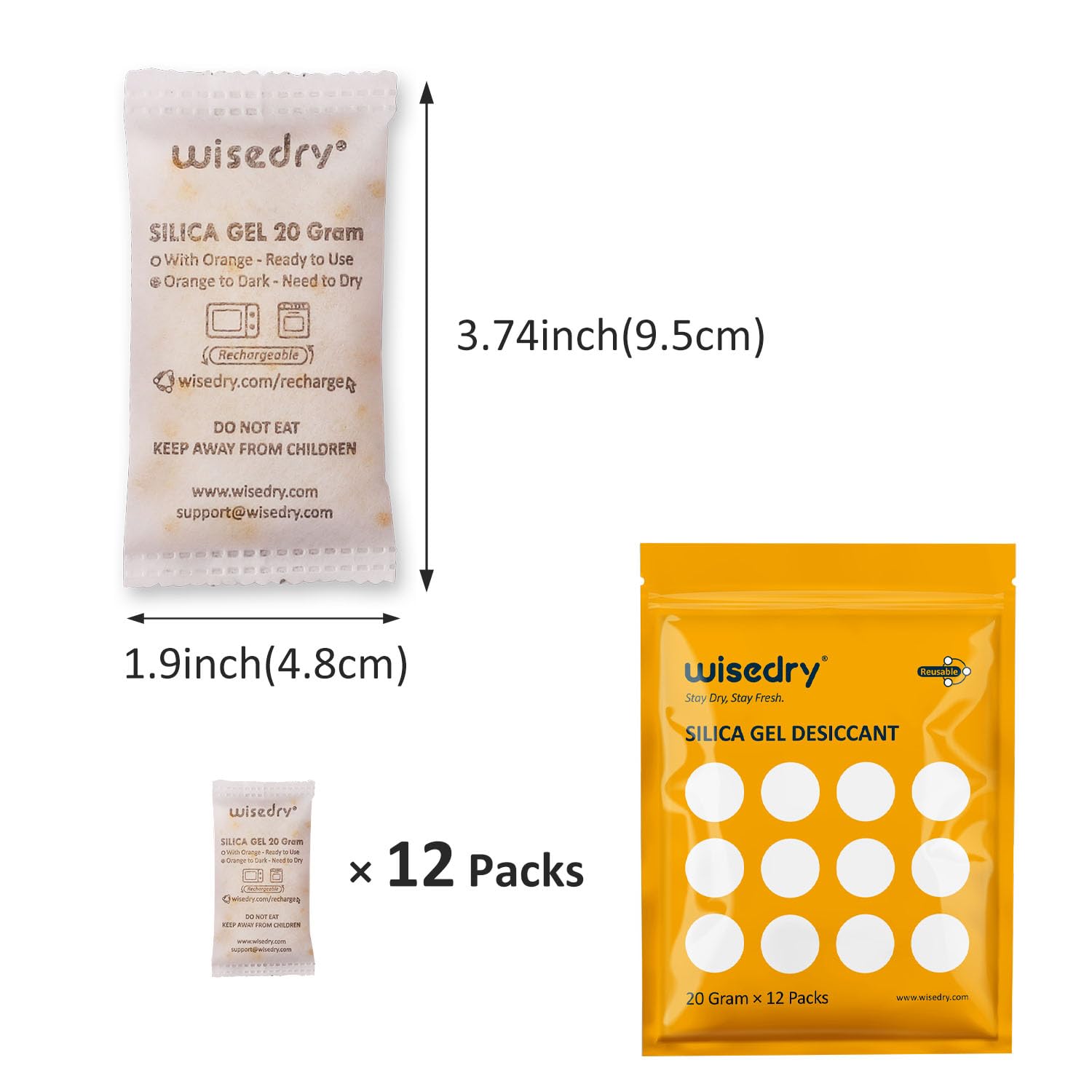 wisedry 2 x 500 Gram [2.2 lbs] Rechargeable Silica Gel Car Dehumidifier, Microwave Fast Reactivated Desiccant Packets Large for Gun Safe Closet Basement Garage Storage Moisture Absorbers Bag Reusable