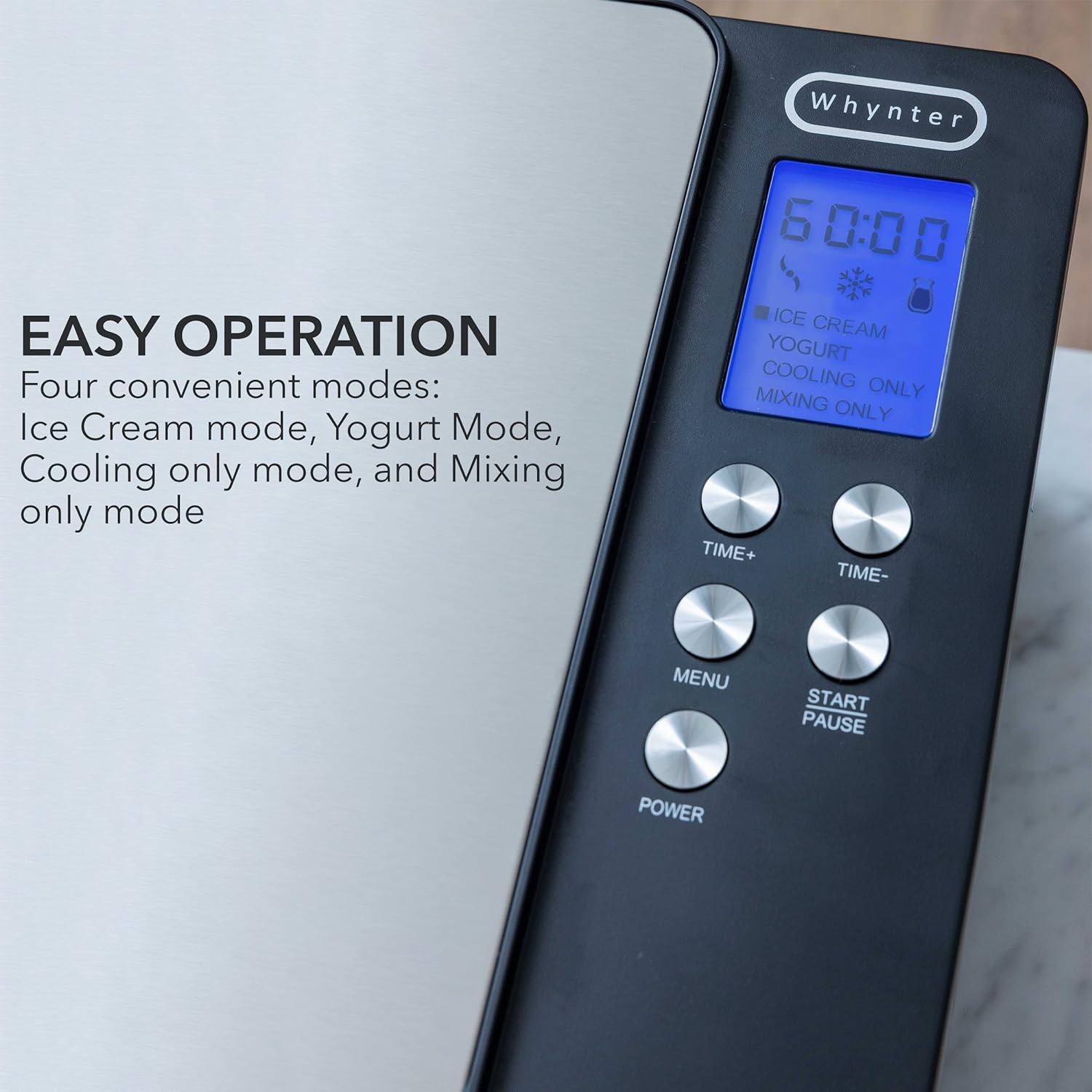 Whynter Ice Cream Maker Machine Automatic 2.1 Qt with Built-in Compressor, LCD Digital Display & Timer, No Pre-Freezing, ICM-200LS, Stainless Steel