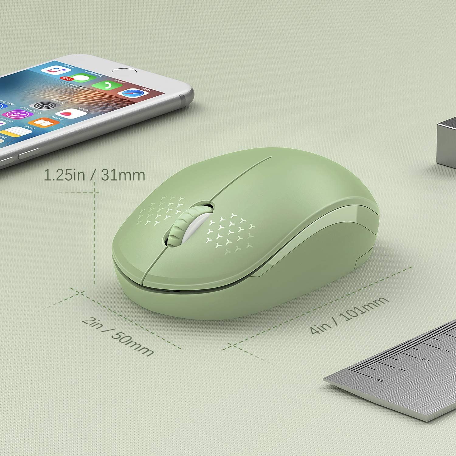 seenda Wireless Mouse, 2.4G Noiseless Mouse with USB Receiver - Portable Computer Mice for PC, Tablet, Laptop with Windows System - Mint Green