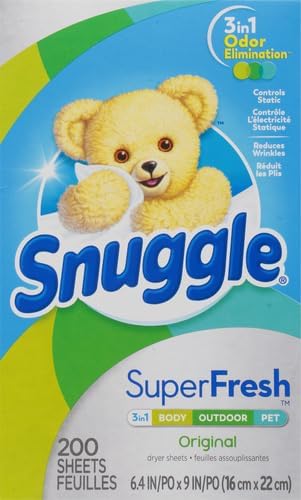 Snuggle Plus SuperFresh Fabric Softener Dryer Sheets with Static Control and Odor Eliminating Technology, Original, 200 Count