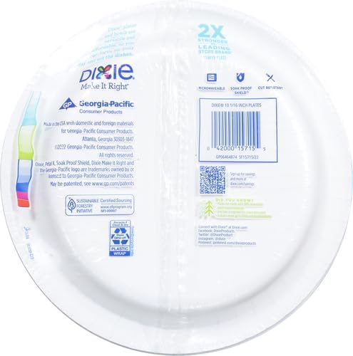 Dixie Large Paper Plates, 10 Inch, 54 Count, 2X Stronger*, Microwave-Safe, Soak-Proof, Cut Resistant, Disposable Plates For Everyday Breakfast, Lunch, & Dinner Meals