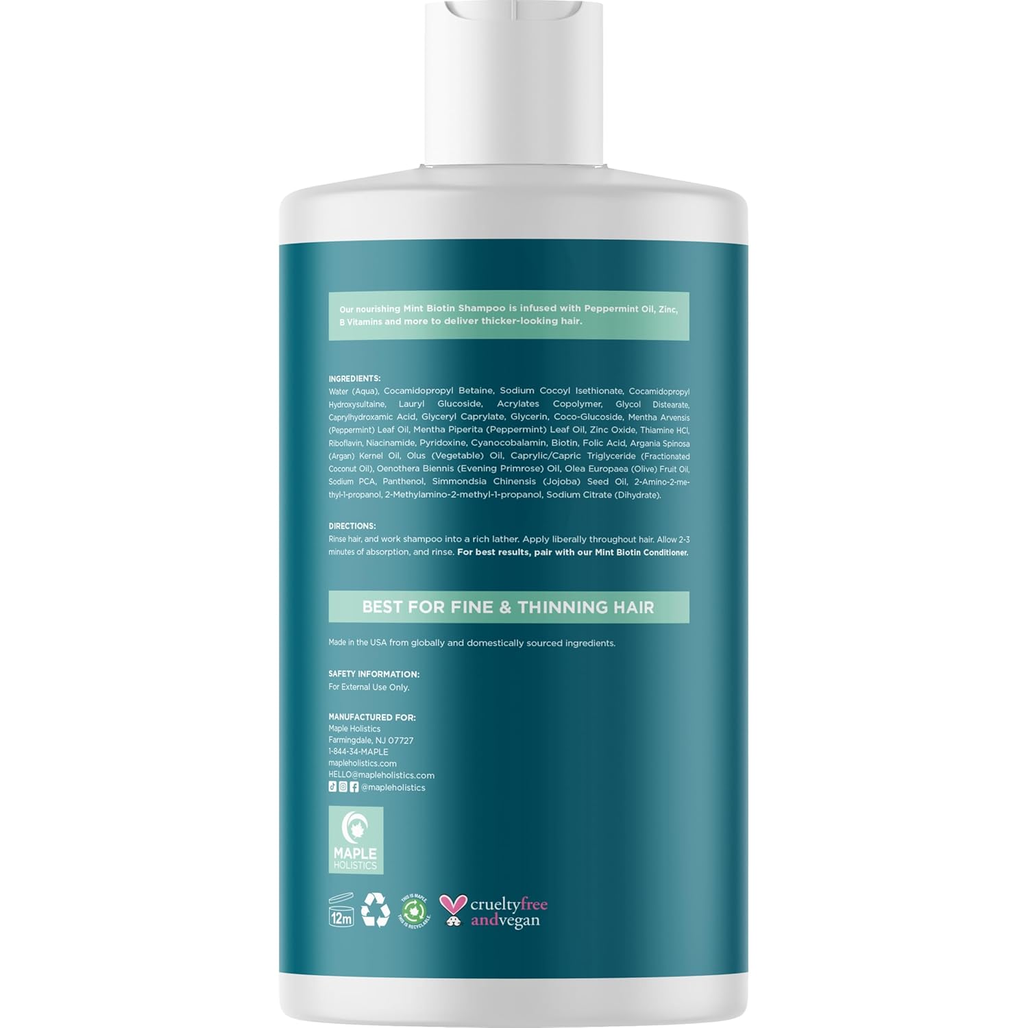 Rosemary and Biotin Shampoo for Thinning Hair - Vegan Volumizing Shampoo for Fine Hair with Argan and Tea Tree Oil - Paraben Silicone and Sulfate Free Shampoo for Dry Damaged Weak and Thin Hair Care
