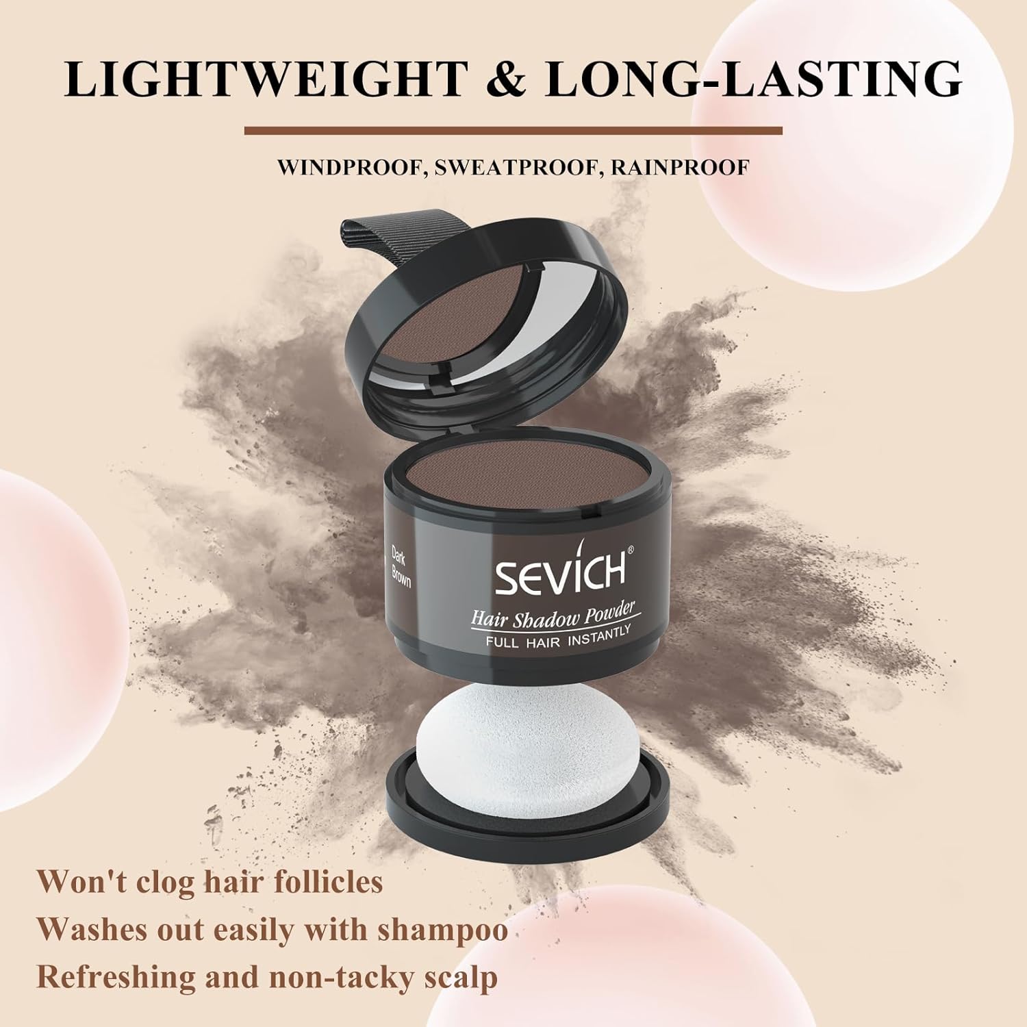 Sevich Hairline Powder，Instantly Conceals Hair Loss, Root Touch up Powder, Hair Shadow Toppers for Women & Men, Touch Up for Thinning Gray Hair, Windproof & Sweatproof, Dark Brown
