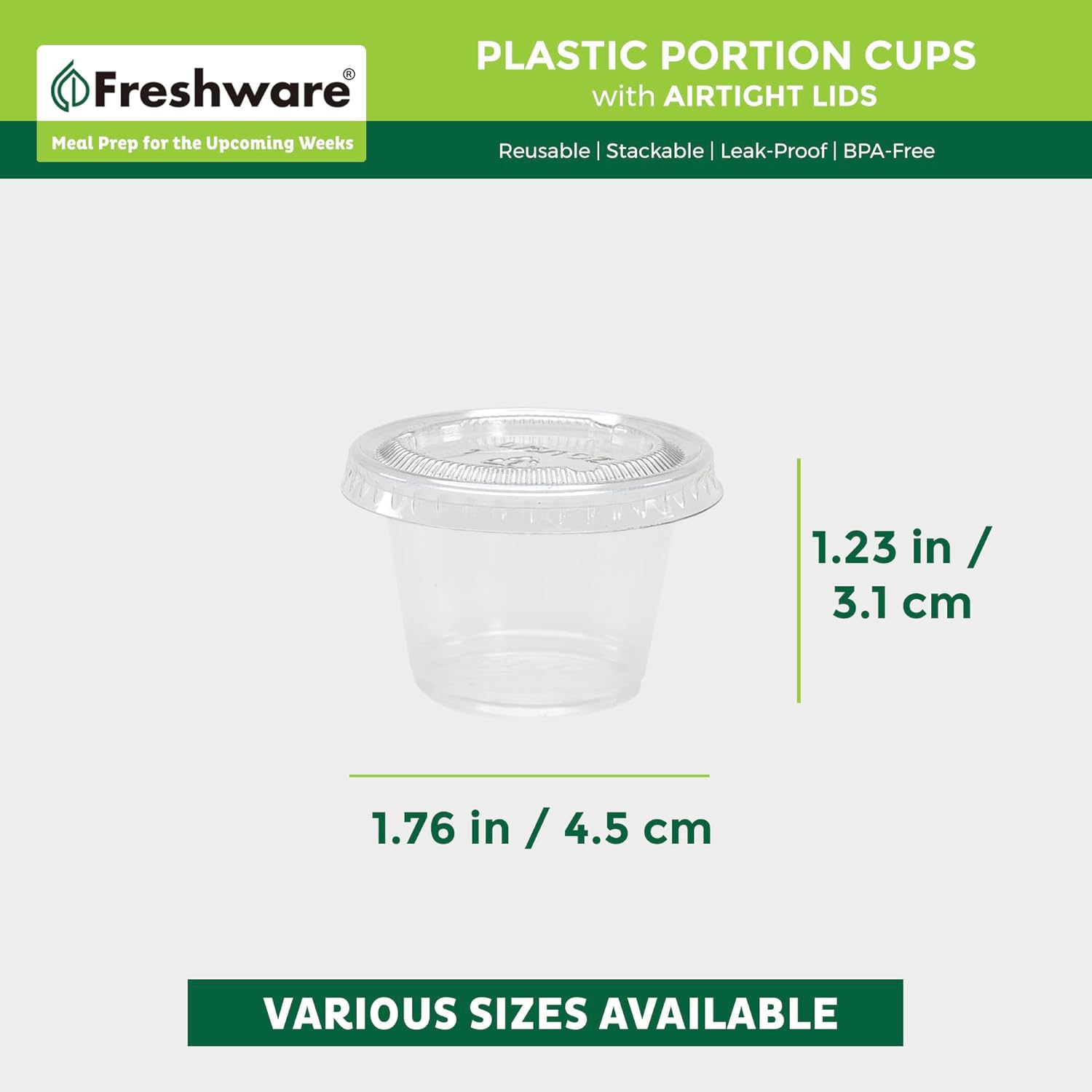 Freshware 200-Piece Polypropylene Portion Cups, Clear | 2 Ounce | 200 Sets | Cups with Lids