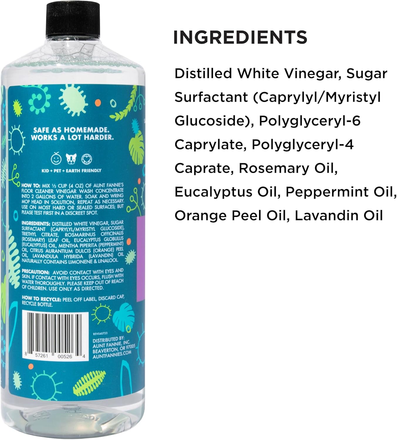 Aunt Fannie's Ultra Concentrated Floor Cleaner Vinegar Wash, Multi-Surface Floor Cleaner For Mopping, Makes 16 Gallons, Eucalyptus Scent, 32 oz. (Pack of 1), Packaging May Vary