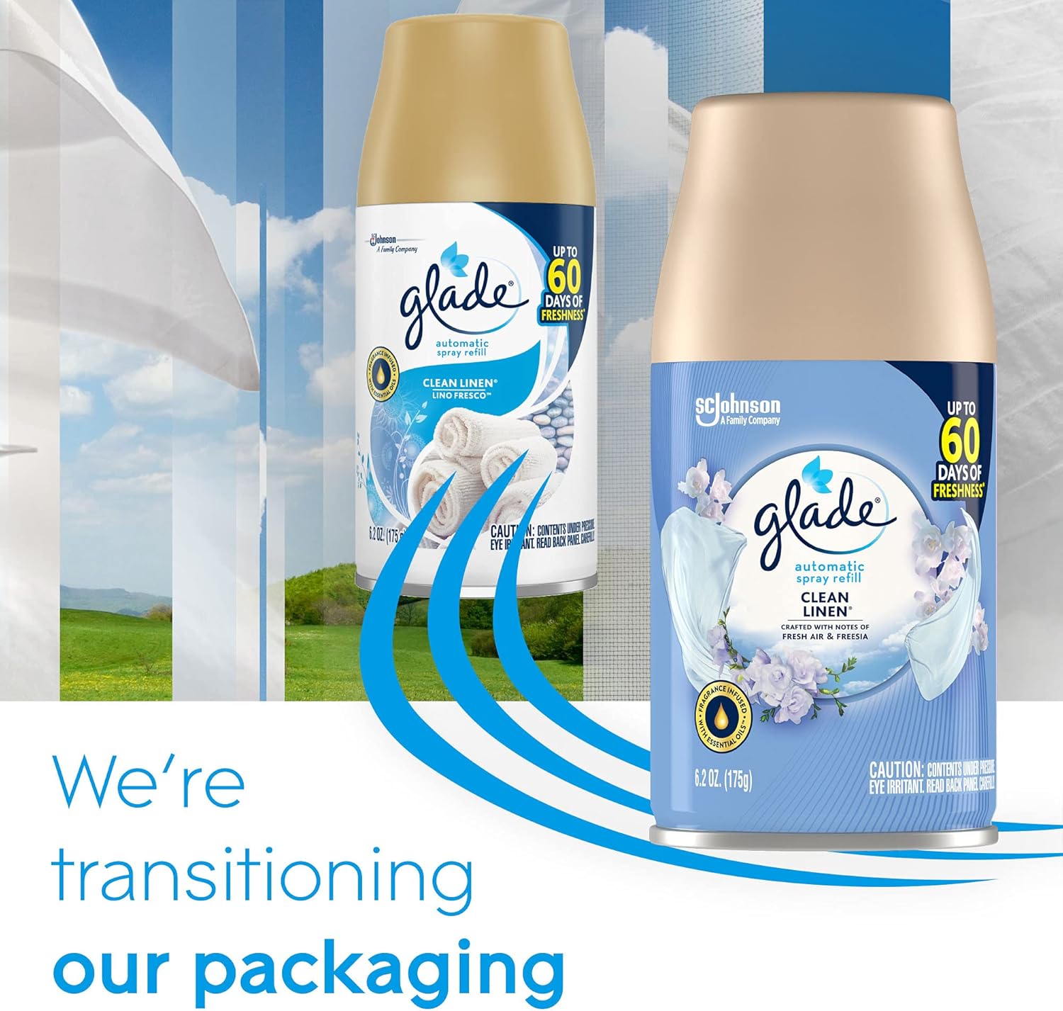 Glade Automatic Spray Refill and Holder Kit, Air Freshener for Home and Bathroom, Clean Linen, 6.2 Oz, 2 Count