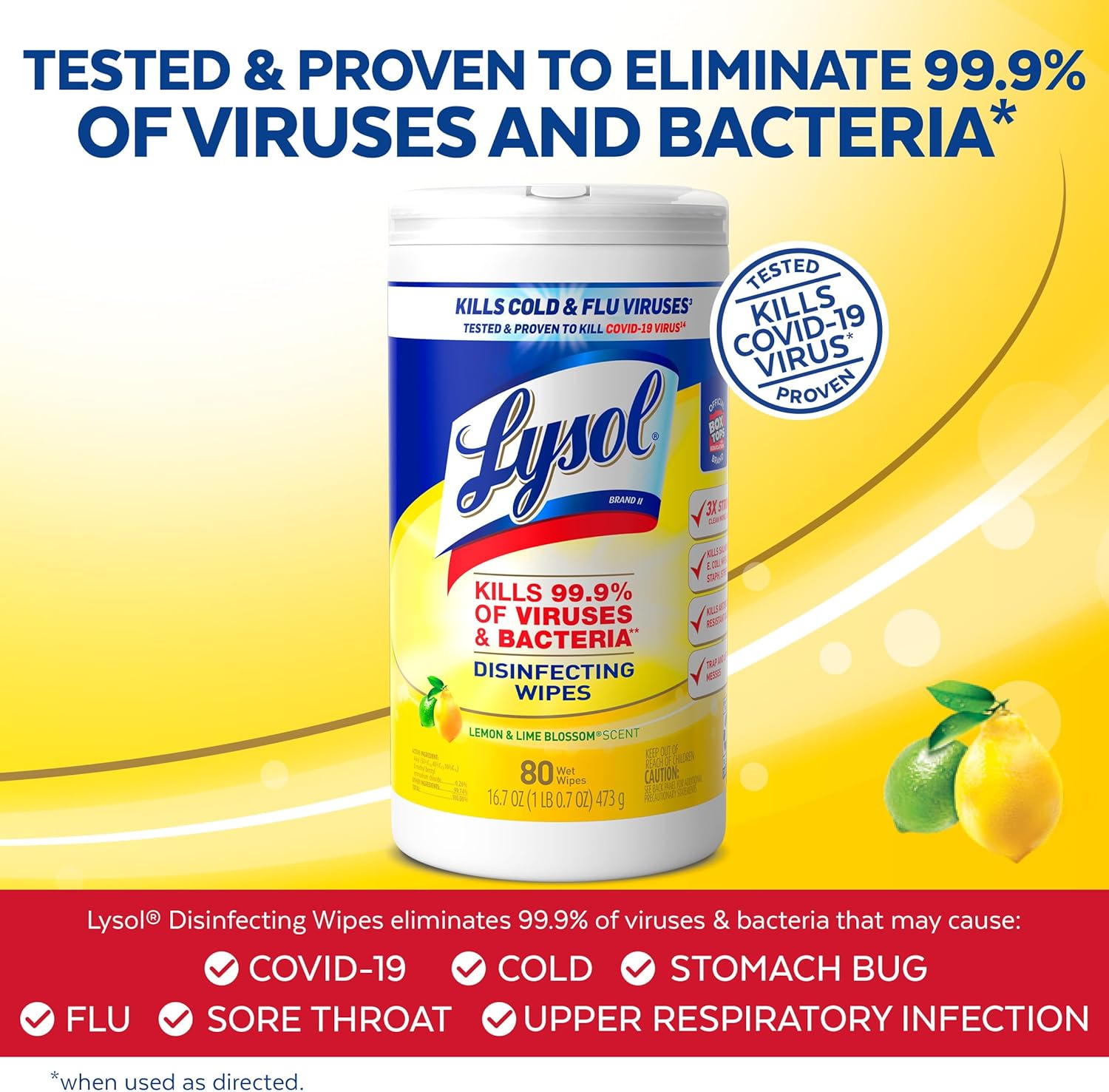 Lysol Disinfectant Wipes, Multi-Surface Antibacterial Cleaning Wipes, For Disinfecting and Cleaning, Lemon and Lime Blossom, 80 Count (Pack of 3)
