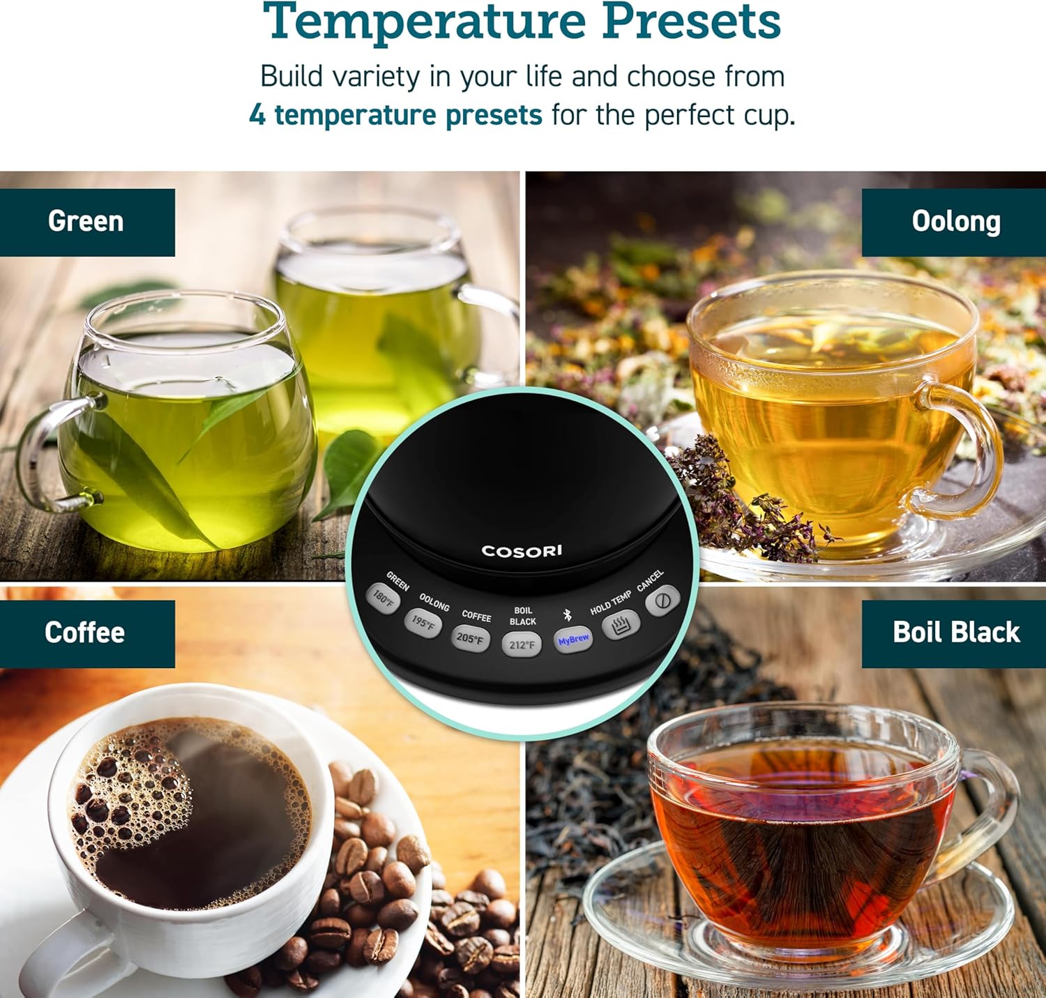 COSORI Electric Gooseneck Kettle with 5 Temperature Control Presets, Pour Over Kettle for Coffee & Tea, Hot Water Boiler, 100% Stainless Steel Inner Lid & Bottom, 1200W/0.8L