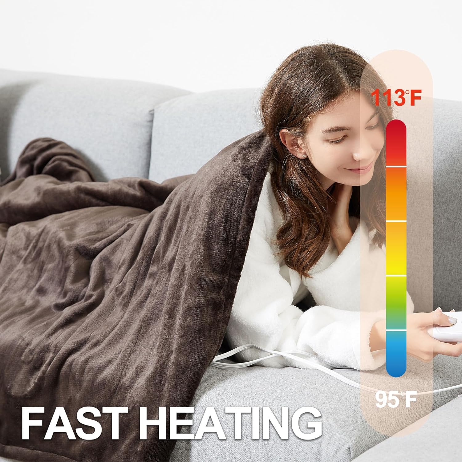 Tefici Electric Heated Blanket Throw, Super Cozy Soft 2-Layer Flannel 50