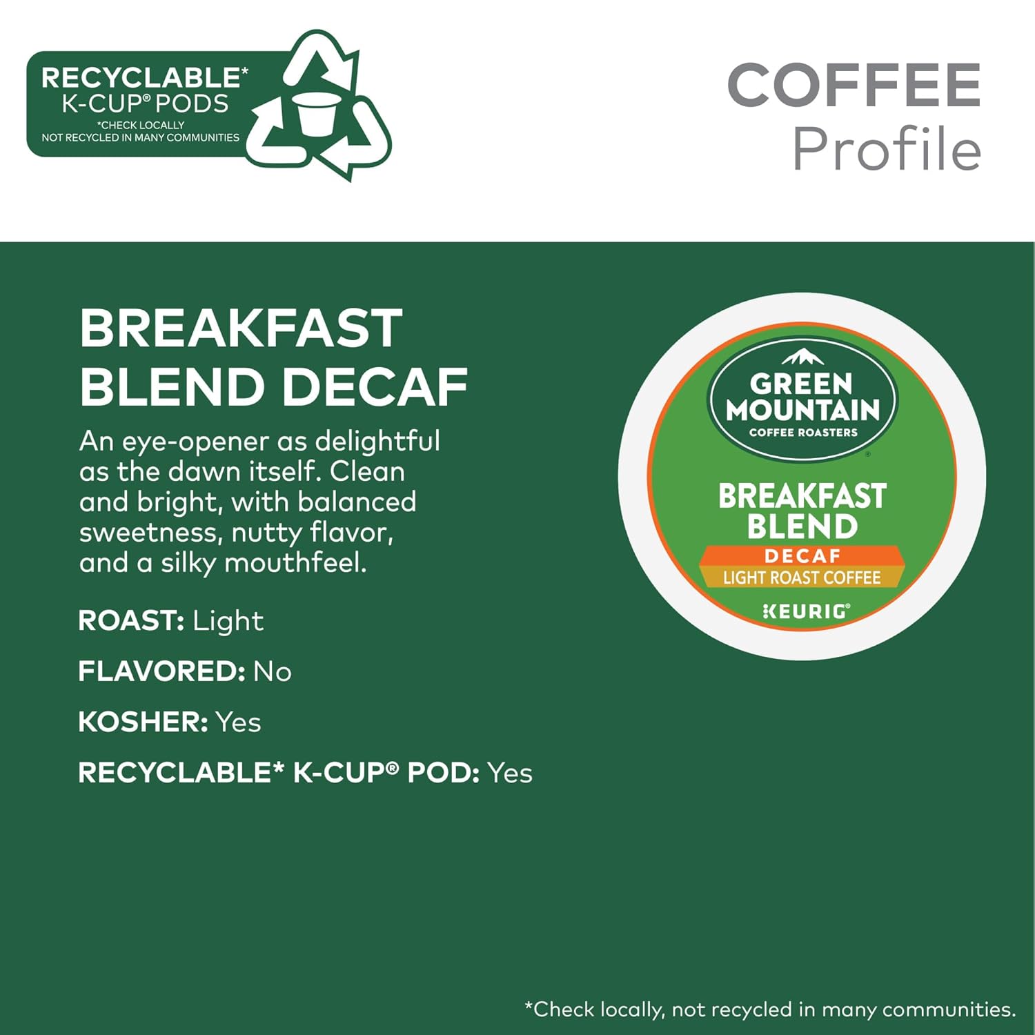 Green Mountain Coffee Roasters Breakfast Blend Single-Serve Keurig K-Cup Pods, Light Roast Coffee, 96 Count