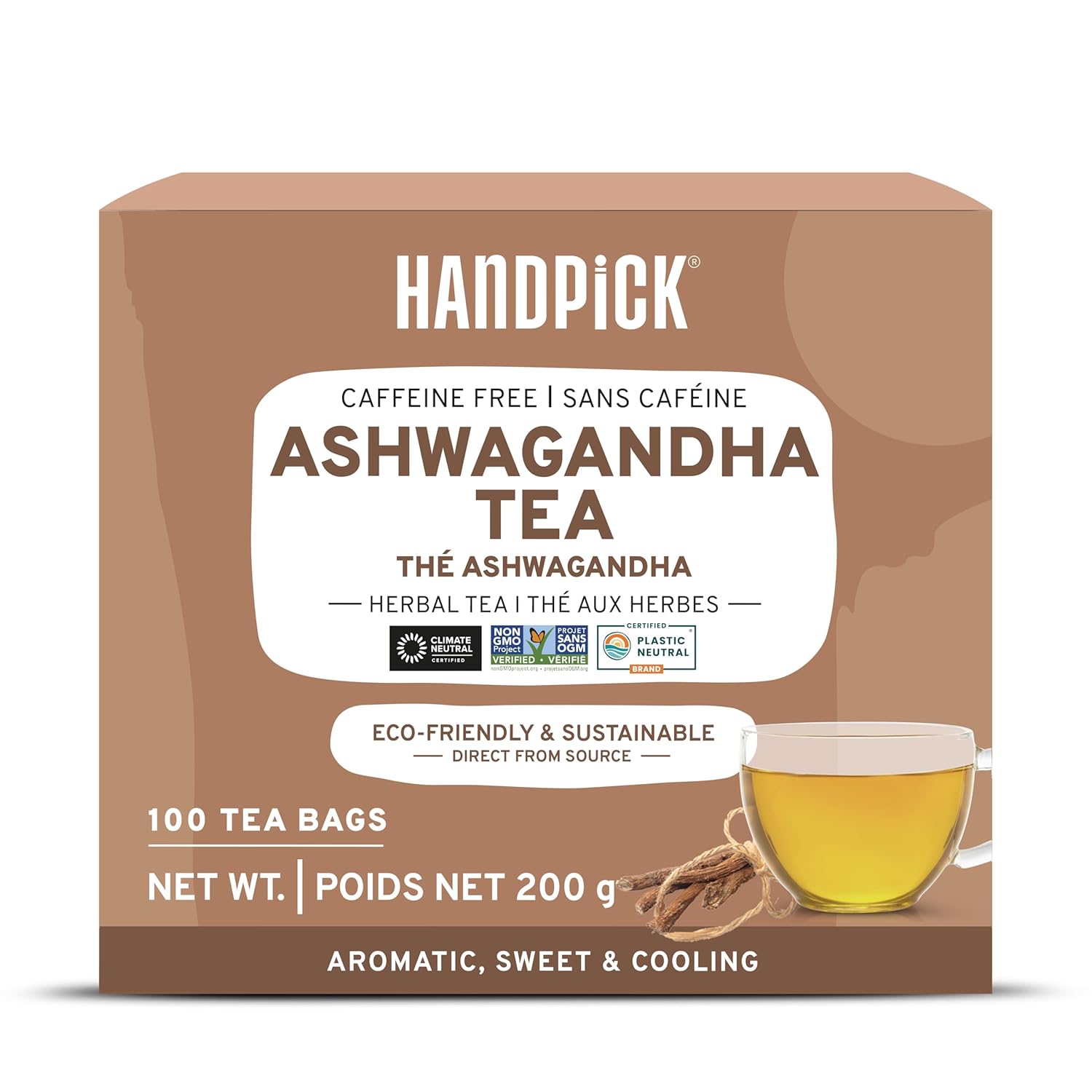 HANDPICK, Peppermint Tea, Eco-Conscious Tea Bags - 100 Count | Caffeine Free, Non-GMO | Minty, Fresh & Cool flavor | Direct From Source