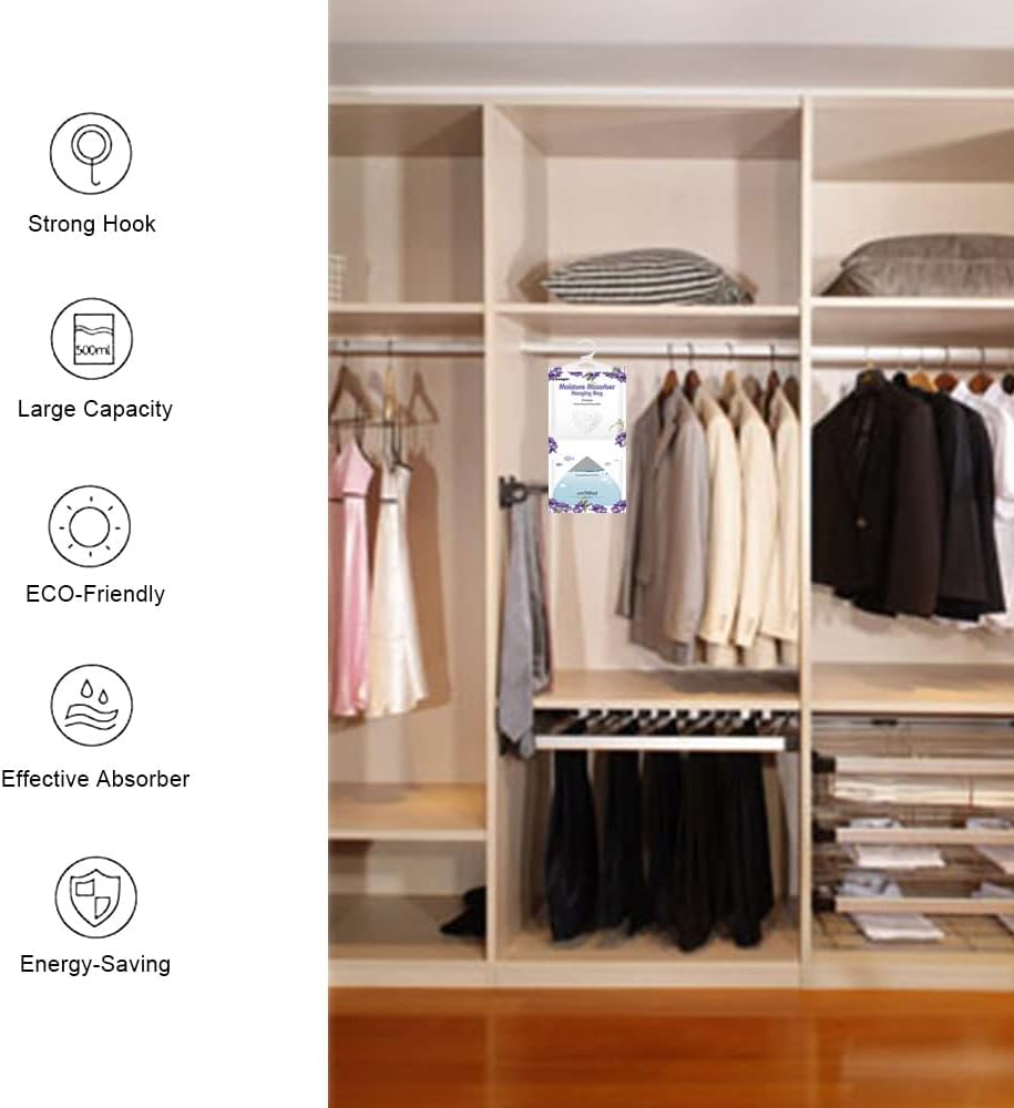 CANAGER Hanging Moisture Absorber, Lavender Vanilla Moistureproof Hanging Bag，Dehumidifier Bag (8 packs) Hanging Closet Dehumidifier Bags, Moisture Absorb 12.5 oz