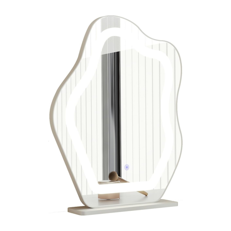 GraceNook White Makeup Vanity Desk, Vanity Desk with Lighted Mirror, 3 Lighting Modes Brightness Adjustable, Hidden Sliding Length, Bedroom White Vanity Table Set with 3 Drawers Separate Cabinets