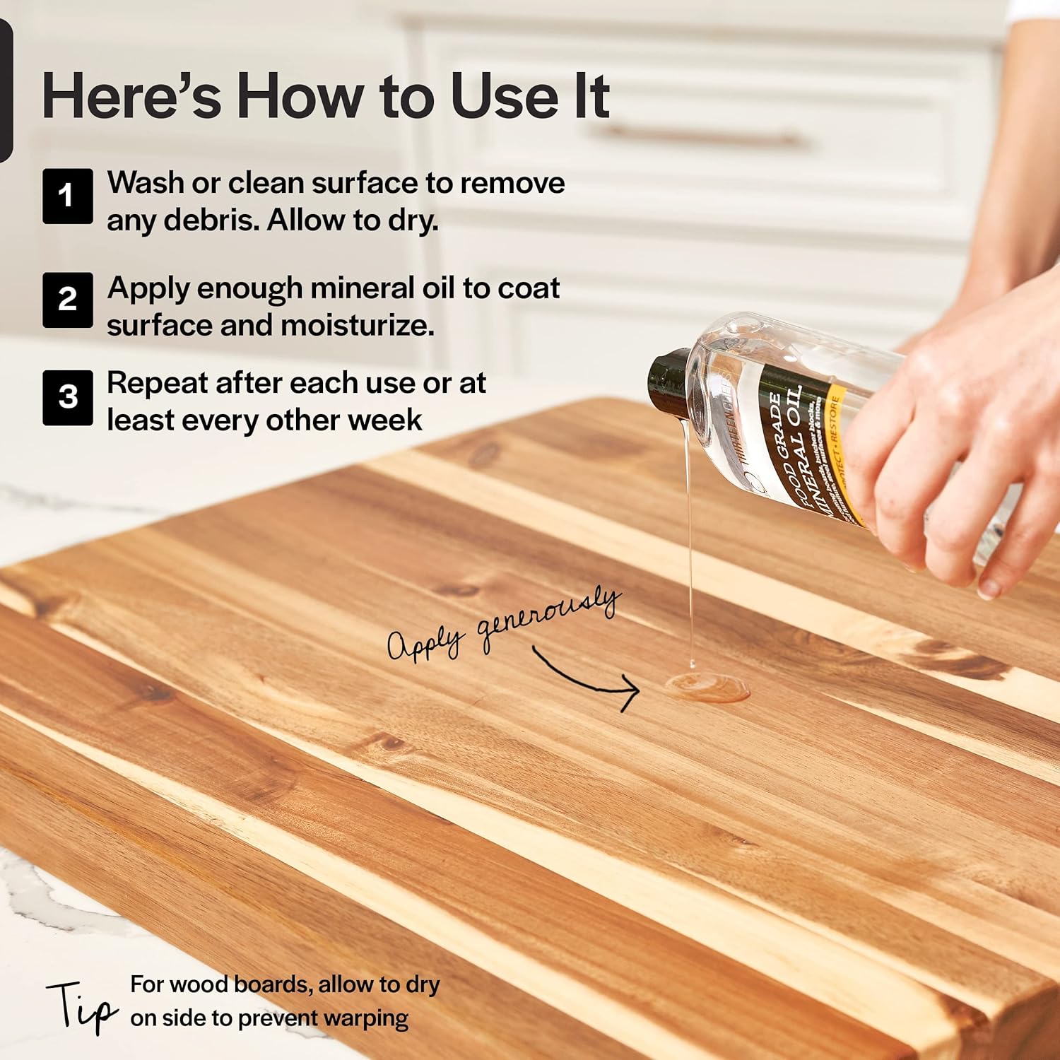 Thirteen Chefs Mineral Oil - 8 oz Food Grade Conditioner for Wood Cutting Board, Countertop & Butcher Block, Lubricant for Knife or Meat Grinder - Safe USP Finish on Marble, Soapstone