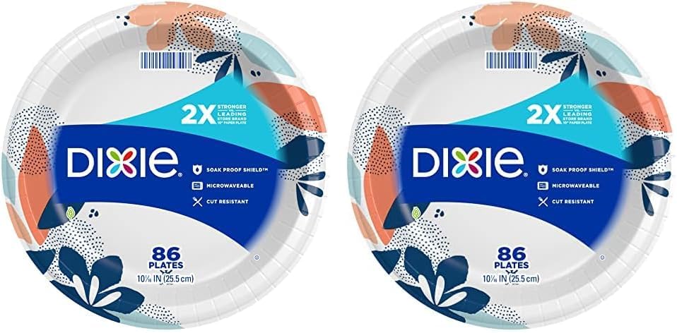 Dixie Large Paper Plates, 10 Inch, 86 Count, 2X Stronger*, Microwave-Safe, Soak-Proof, Cut Resistant, Disposable Plates For Everyday Breakfast, Lunch, & Dinner Meals