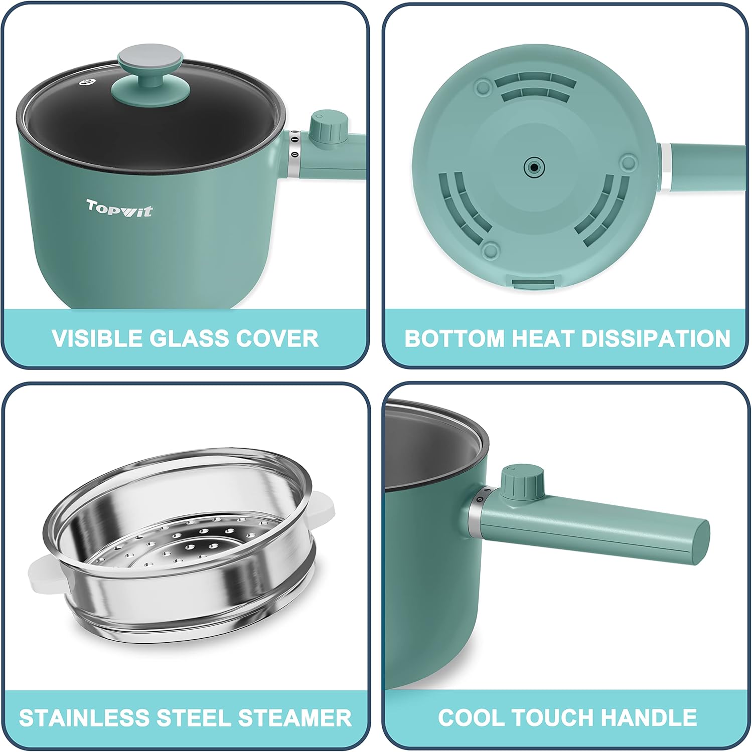 Topwit Hot Pot Electric, 1.5L Ramen Cooker, Portable Non-Stick Frying Pan, Electric Pot for Pasta, Steak, BPA Free, Electric Cooker with Dual Power Control, Over-Heating & Boil Dry Protection, Black