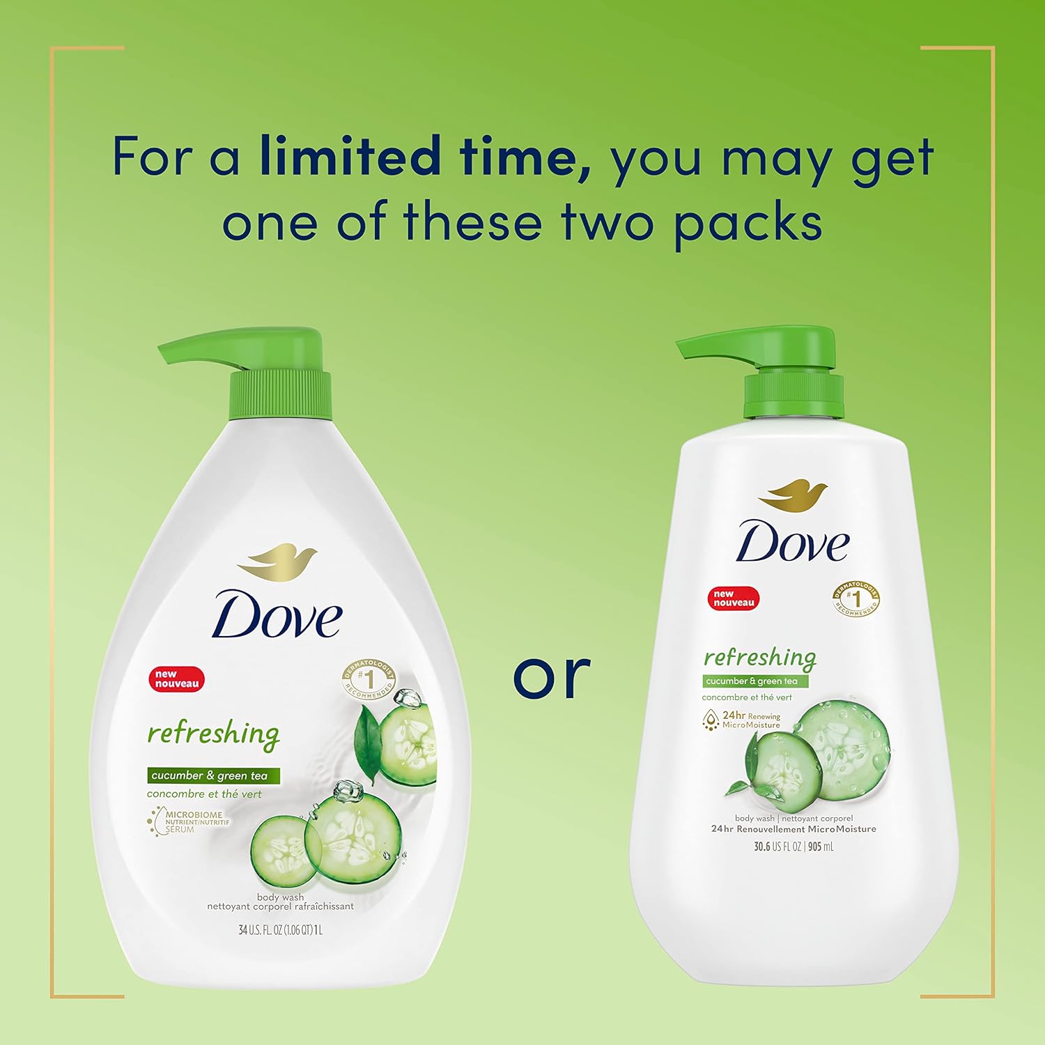 Dove Body Wash with Pump Refreshing Cucumber and Green Tea 3 Count Refreshes Skin Cleanser That Effectively Washes Away Bacteria While Nourishing Your Skin 30.6 oz