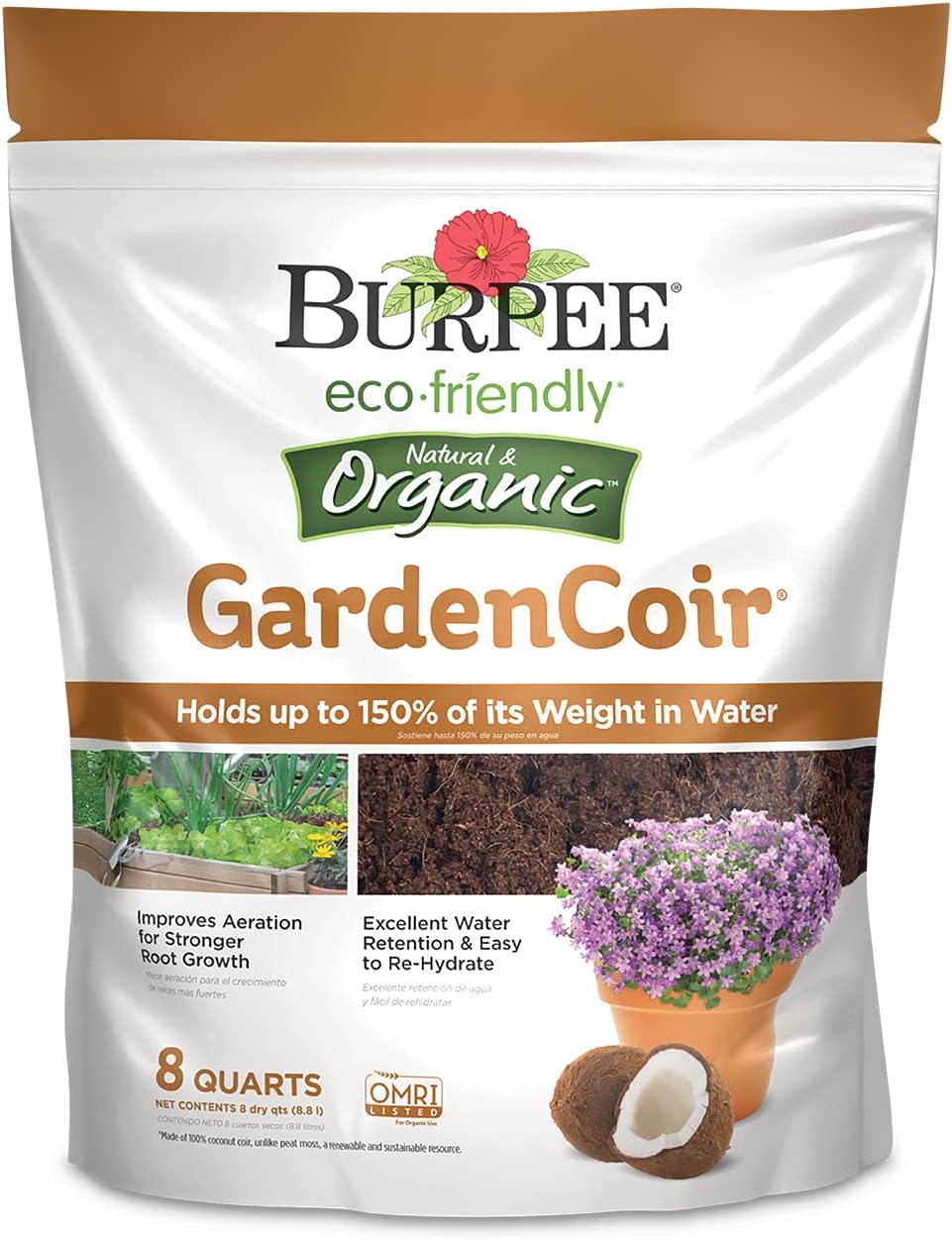 Natural & Organic Garden Coir, 8 quart, (1 Pack)