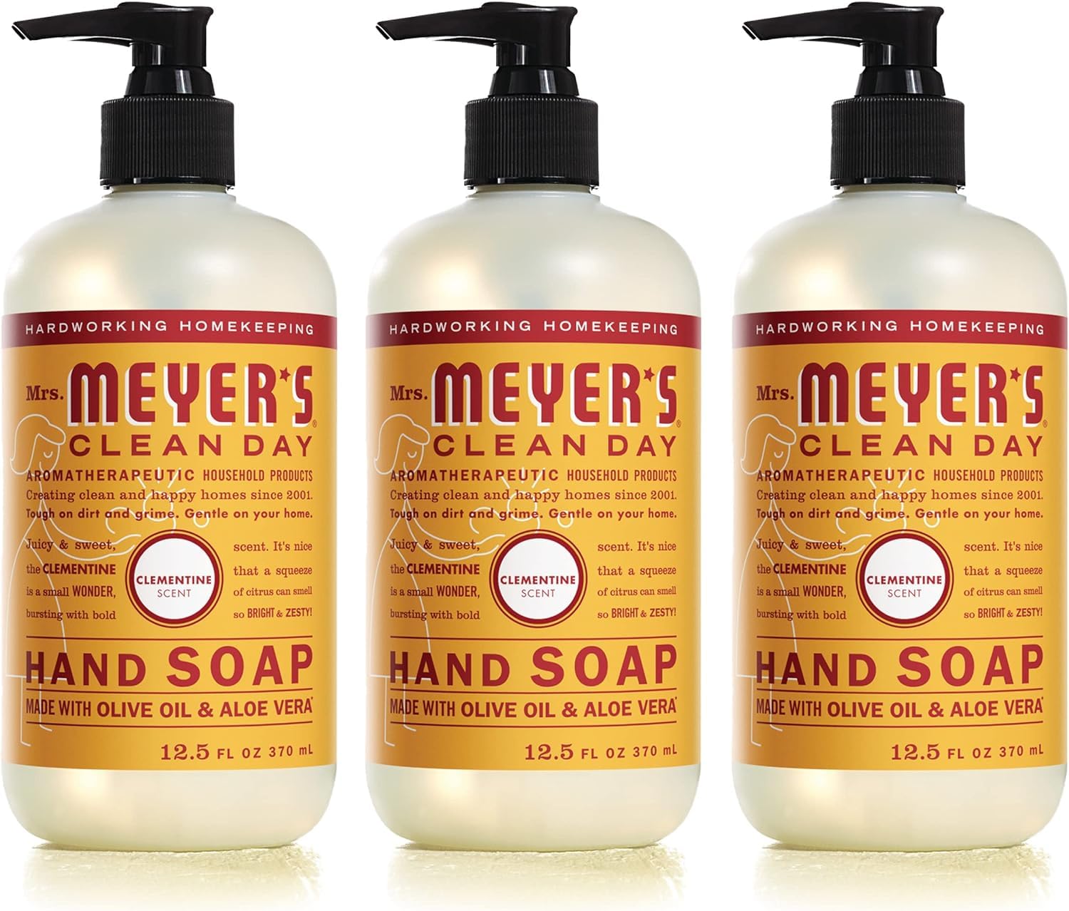 MRS. MEYER'S CLEAN DAY Hand Soap, Made with Essential Oils, Biodegradable Formula, Honeysuckle, 12.5 fl. oz - Pack of 3