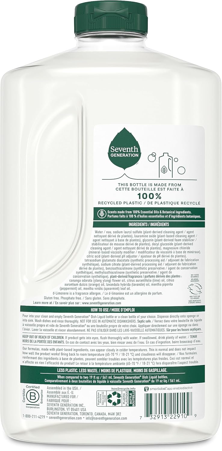 Seventh Generation Dish Liquid Soap Free & Clear liquid soap Pack of 6 Dishwashing Soap Dish Soap for sensitive skin 19 oz