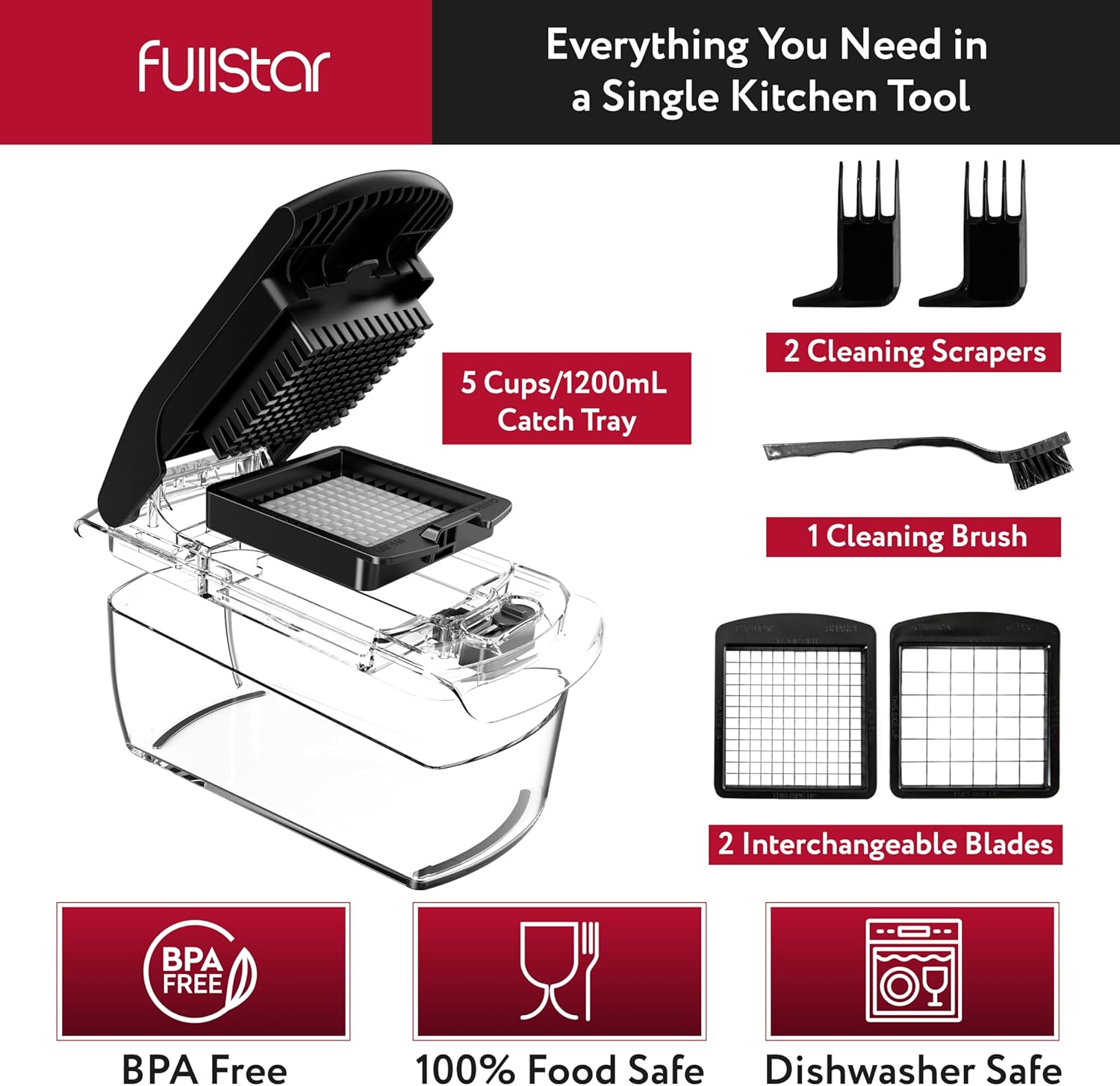 Fullstar Vegetable Chopper - Food Chopper - Onion Chopper - Vegetable Slicer & Spiralizer - Veggie Chopper with Container - Kitchen Gadgets - Home Essentials - Kitchen Accessories (4 in 1, White)