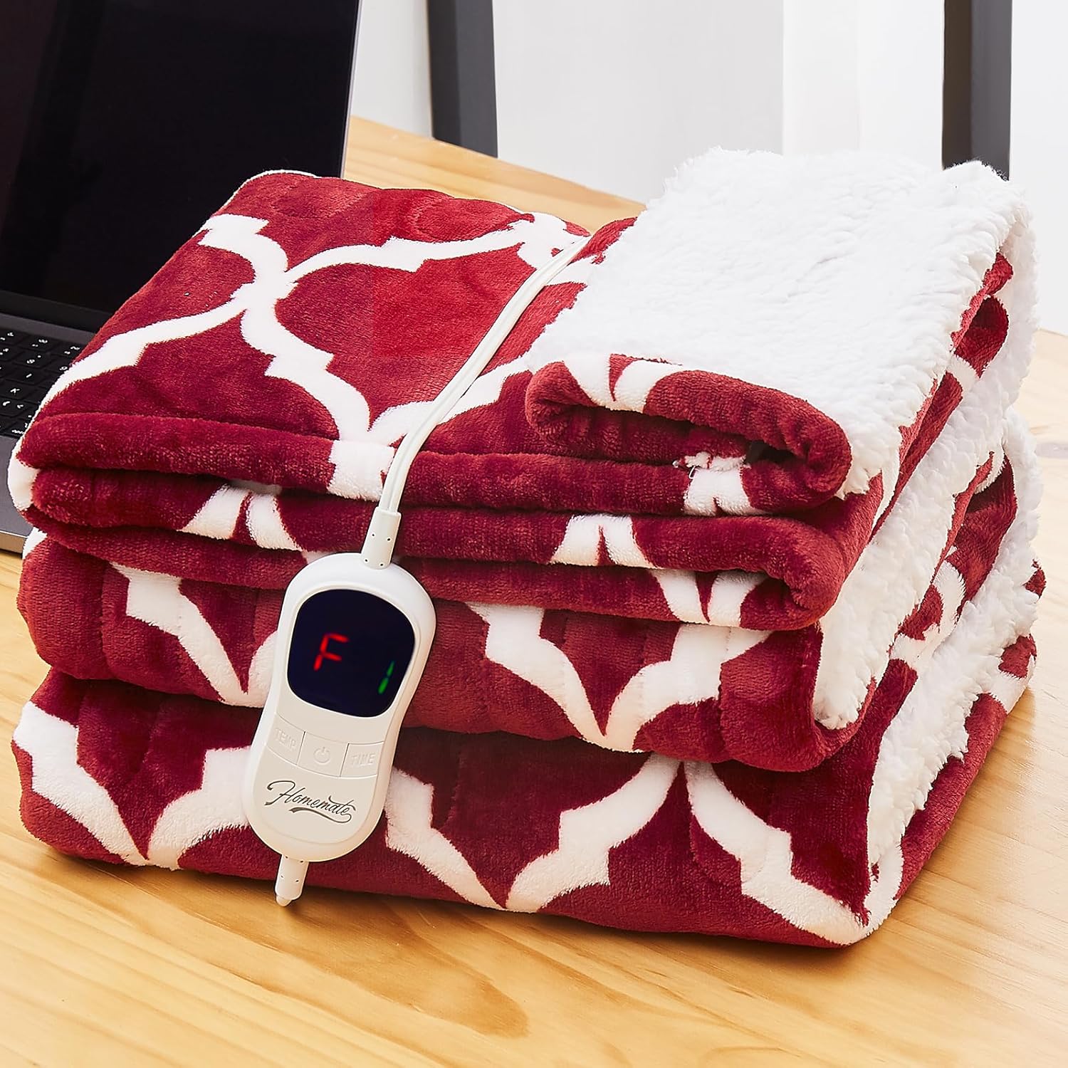 Homemate Heated Blanket Electric Throw - 50“x60“ Heating Blanket with 10 Fast Heat Levels 8 Hours Auto Off Soft Cozy Flannel Over-Heated Protection ETL Certification Keep Warming in Home