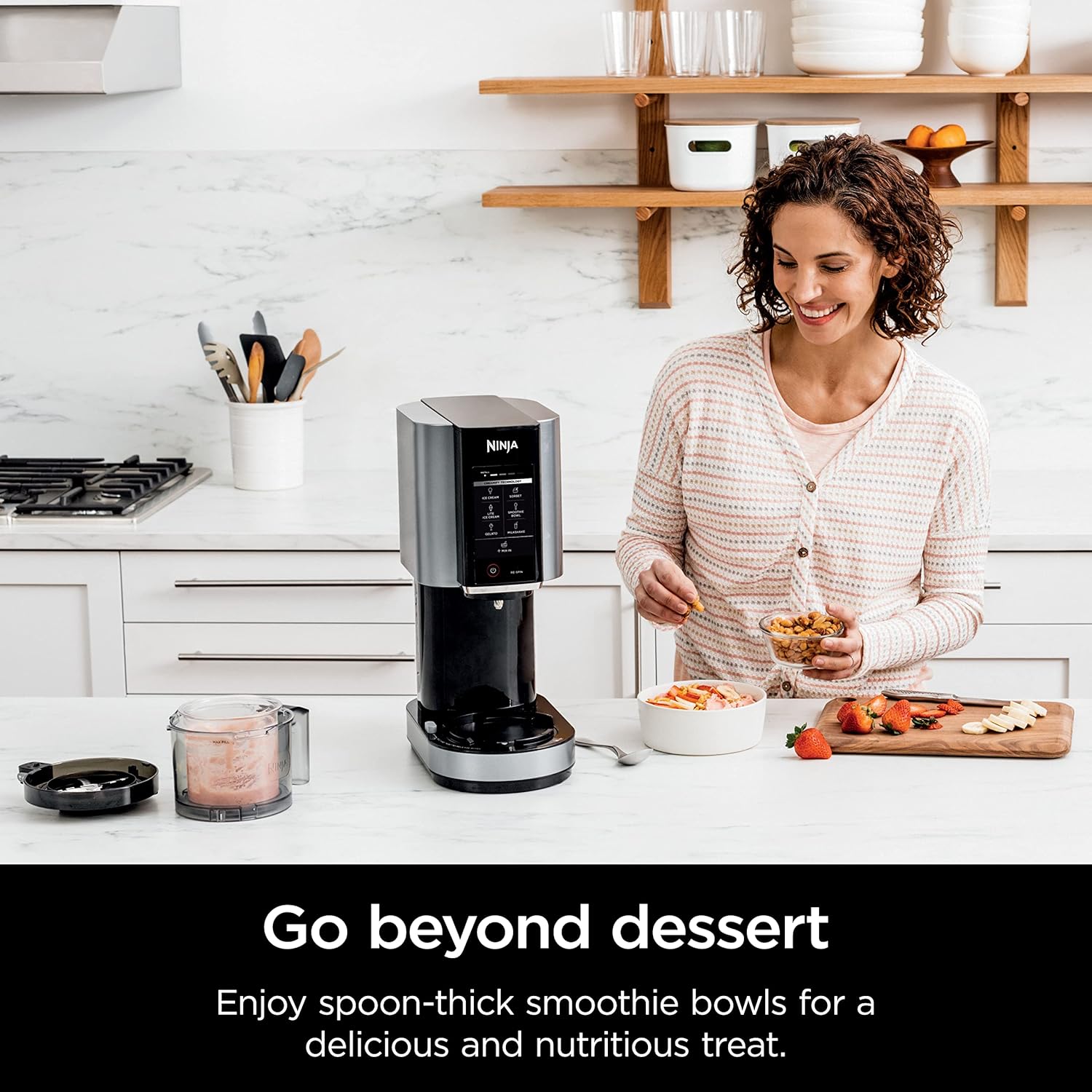 Ninja CREAMi, Ice Cream Maker, Ice Cream, Gelato, Sorbet ,Milkshakes, Mix-ins, Smoothie Bowls & More, 7-in-1, Ice Cream Pints, Pint lid, Healthy Ice Cream, Compact, Perfect for Kids, Black, NC299AMZ