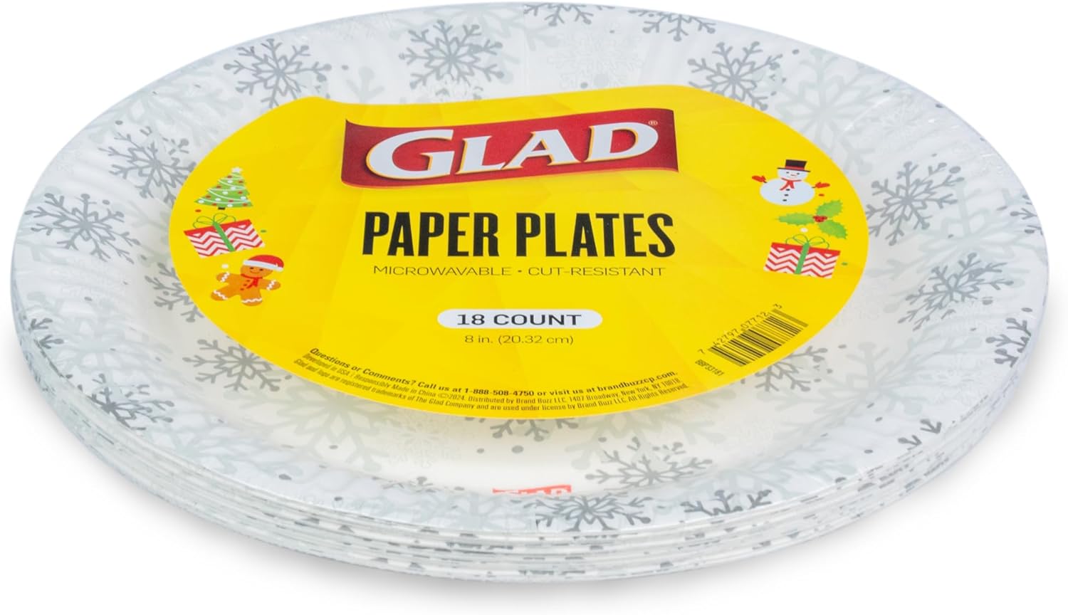 Glad Disposable Holiday Paper Plates, 10 Inch, 20 Count - Red Snowflake Design, Heavy Duty and Microwavable