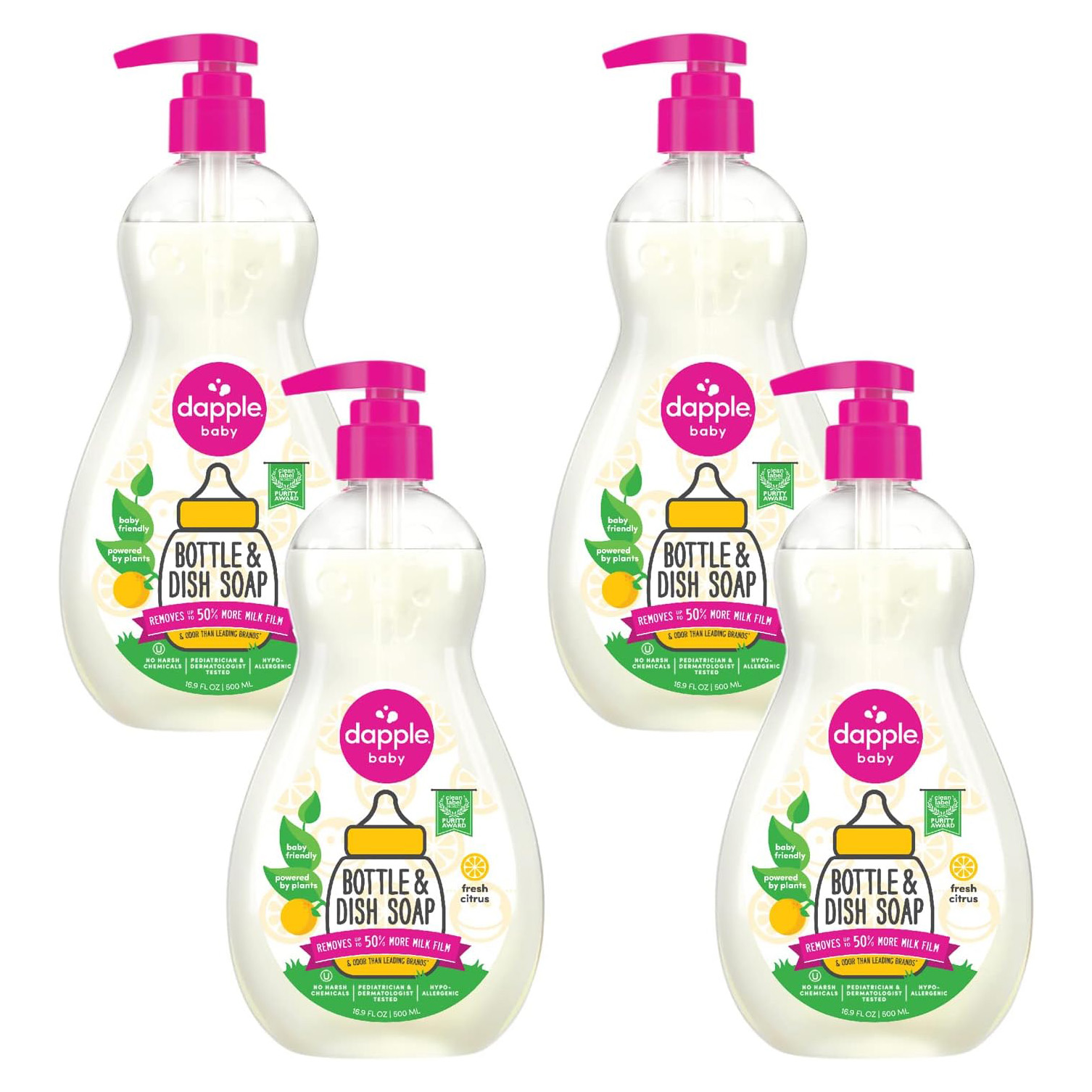 Dapple Baby, Bottle and Dish Soap Dish Liquid Plant Based Hypoallergenic 1 Pump Included, Packaging May Vary, Fragrance Free, 16.9 Fl Oz (Pack of 3)
