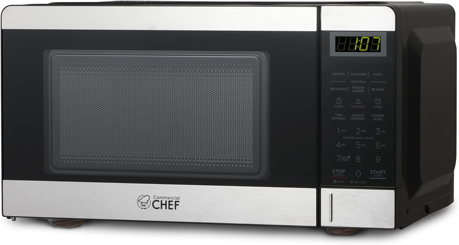 COMMERCIAL CHEF 0.6 Cubic Foot Microwave with 6 Power Levels, Small Microwave with Grip Handle, 700W Countertop Microwave with 30 Minute Timer and Mechanical Dial Controls, White