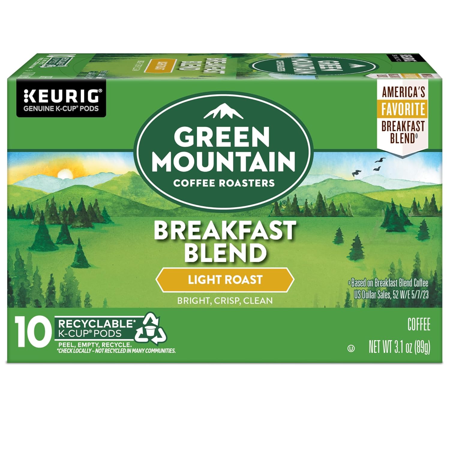 Green Mountain Coffee Roasters Breakfast Blend Single-Serve Keurig K-Cup Pods, Light Roast Coffee, 96 Count