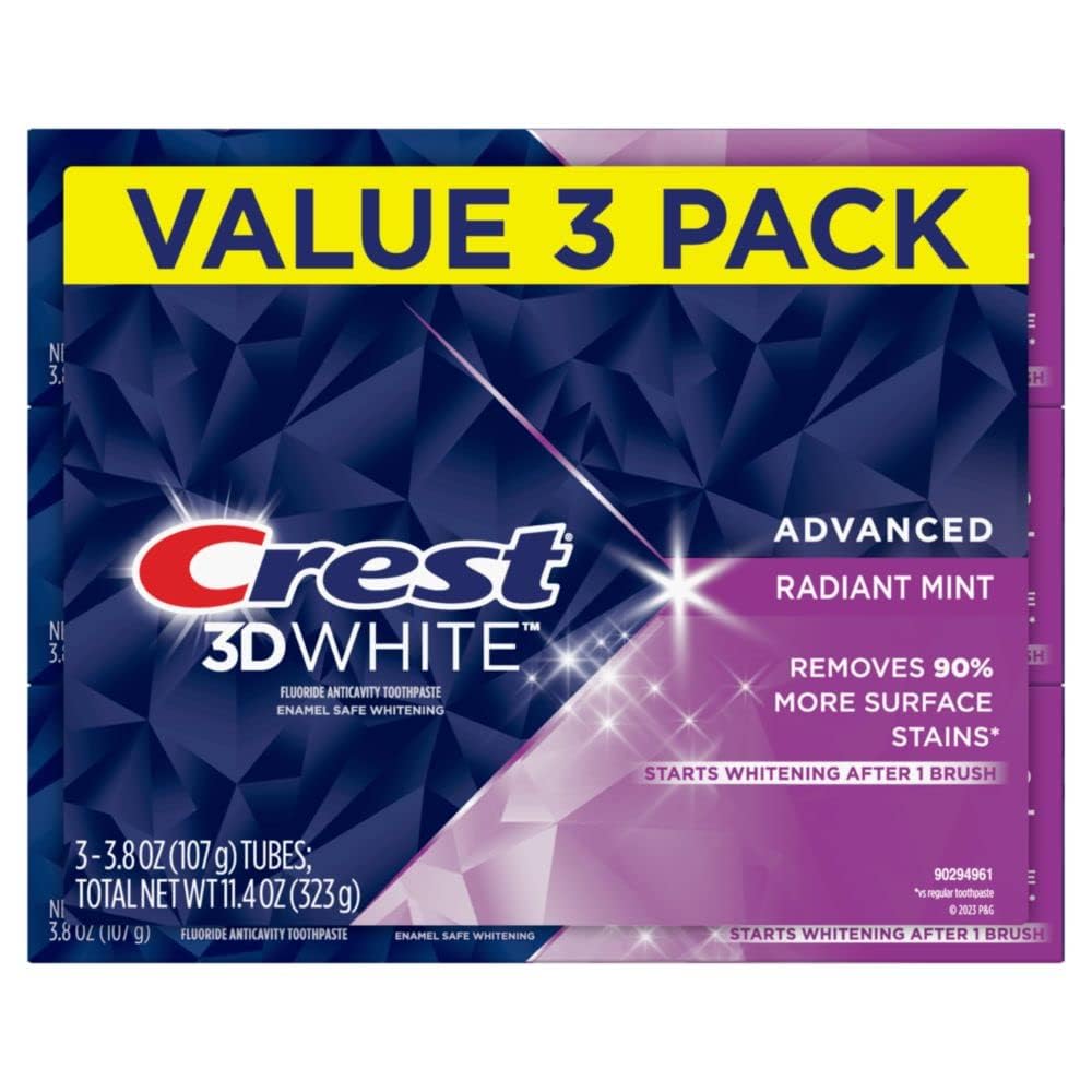 Crest 3D White Advanced Luminous Mint Teeth Whitening Toothpaste, 3.7 oz Pack of 4 - Helps Remove Surface Stains, Whitens Teeth, Strengthens Tooth Enamel, Protects Against Cavities