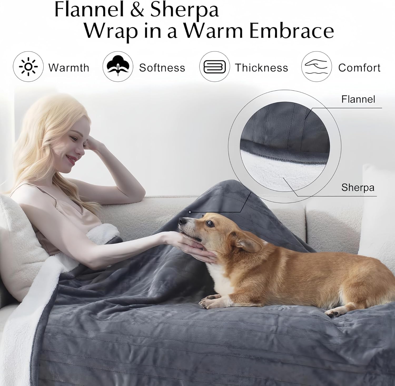 Heated Blanket Throw Size, Soft and Cozy Electric Heating Blanket for Bed, Automatic Safety System 6 Heating Levels & 4 Hours Auto-Off, 50