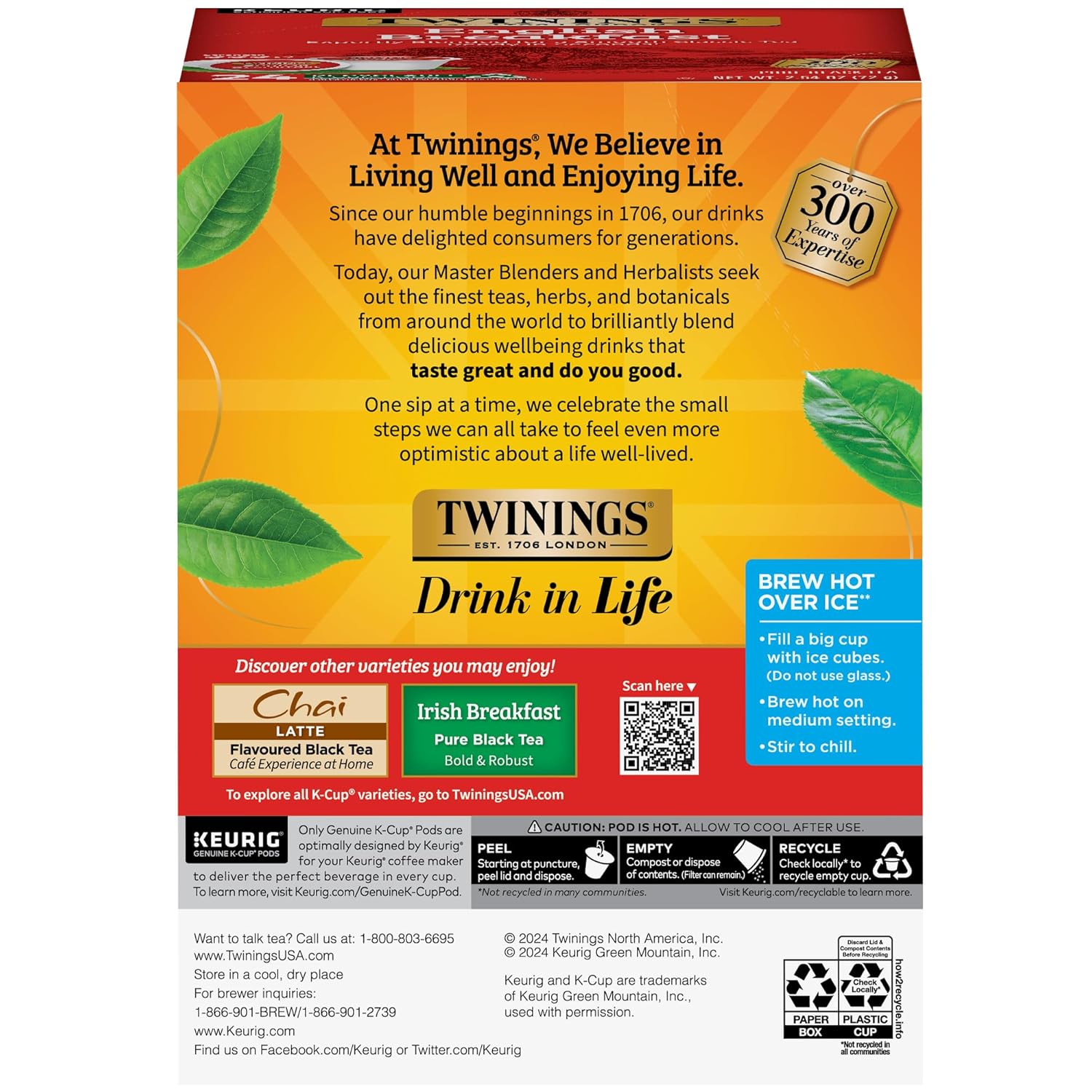 Twinings English Breakfast Black Tea K-Cup Pods for Keurig, 24 Count (Pack of 1), Smooth, Flavourful, Robust, Caffeinated, Enjoy Hot or Iced | Packaging May Vary