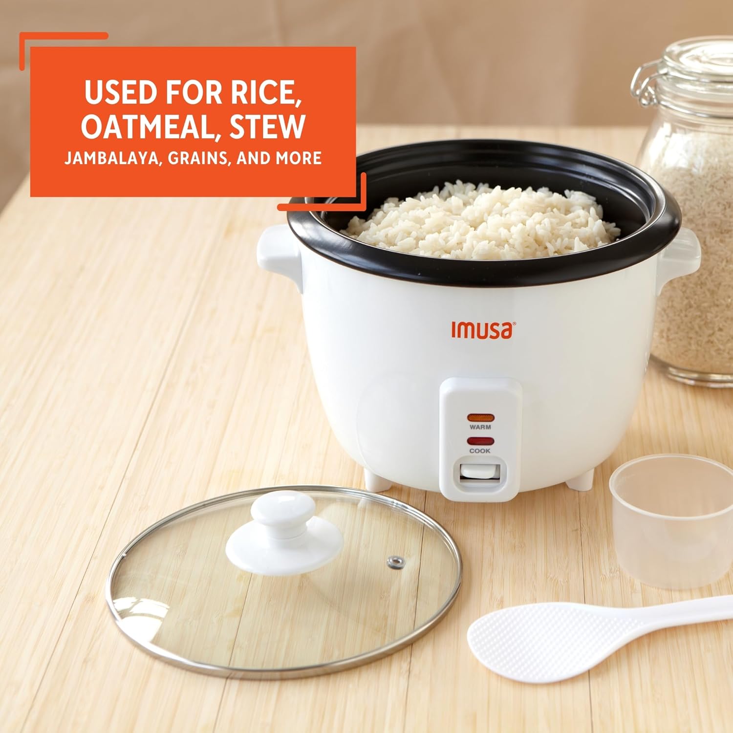 IMUSA USA GAU-00011 Electric Nonstick Rice Cooker 3-Cup (Uncooked) 6-Cup (Cooked), White