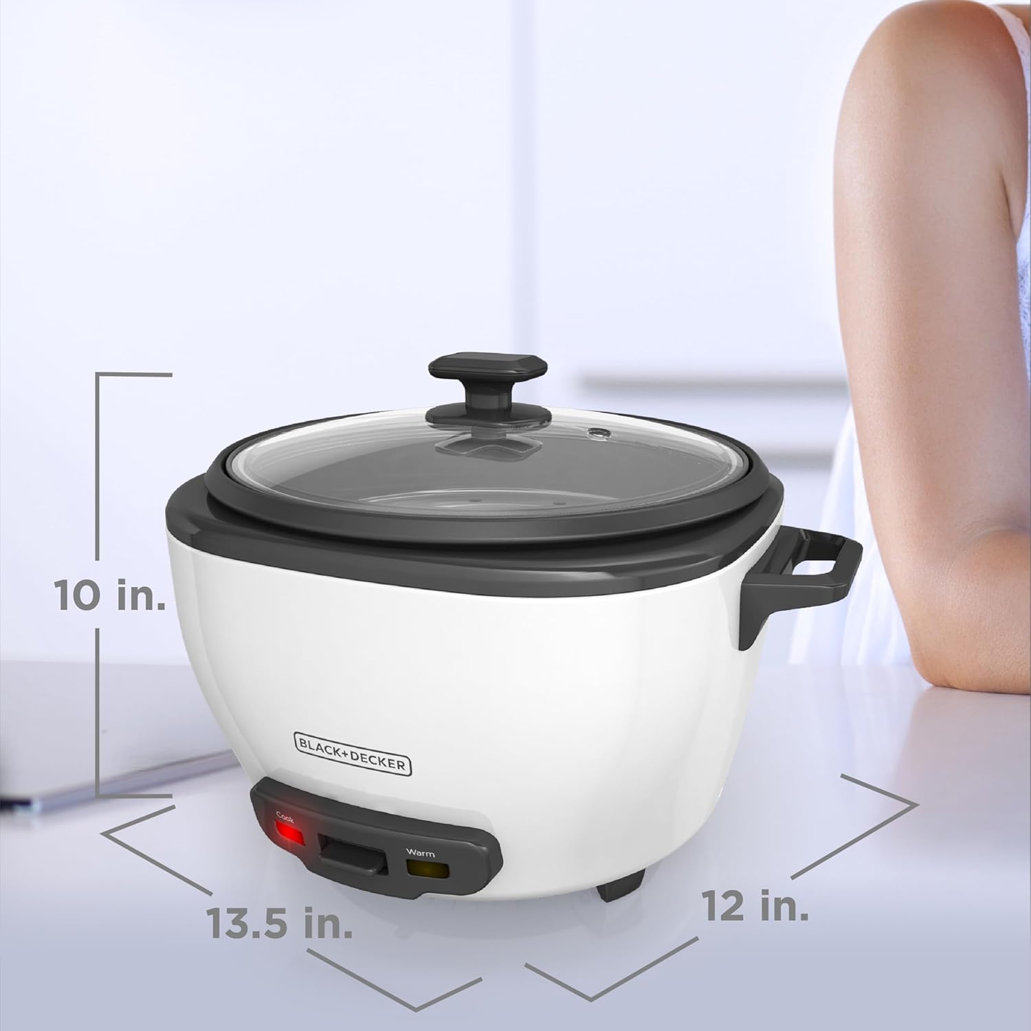 BLACK+DECKER 6-Cup Rice Cooker, RC506, 3-cup Uncooked Rice, Steaming Basket, Removable Non-Stick Bowl, One Touch
