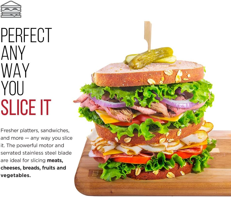 Chefman Electric Deli Slicer With Adjustable Slices, Stainless Steel Blades, Safe Feet - For Ham, Cheese, Bread, Fruit & Veggies