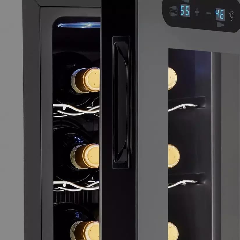 Wine Enthusiast 32-Bottle Dual Zone MAX Compressor Wine Cooler - Freestanding Refrigerator with Split Storage & Temperature, Digital Touchscreen, & LED Display