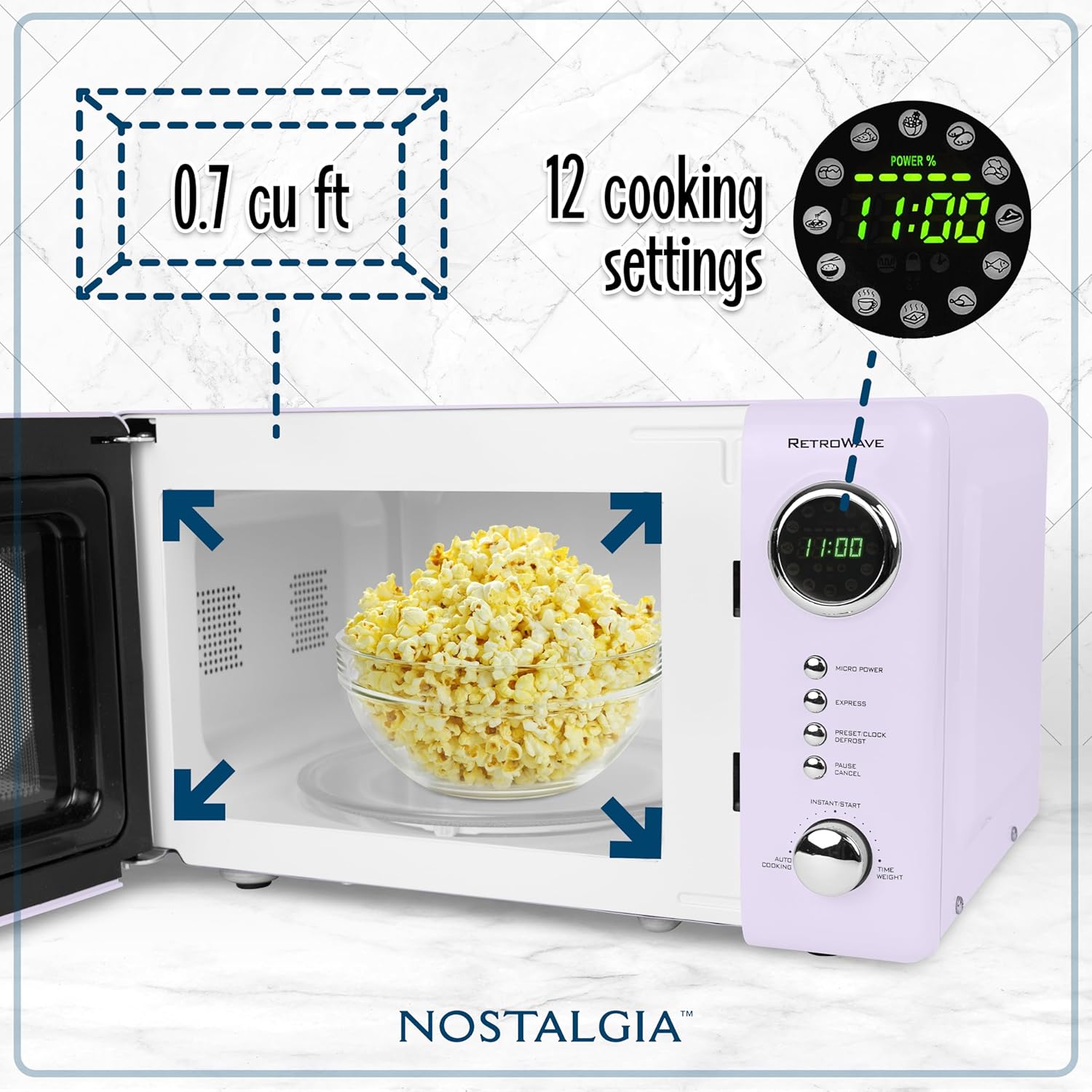 Nostalgia Retro Compact Countertop Microwave Oven - 0.7 Cu. Ft. - 700-Watts with LED Digital Display - Child Lock - Easy Clean Interior - Aqua