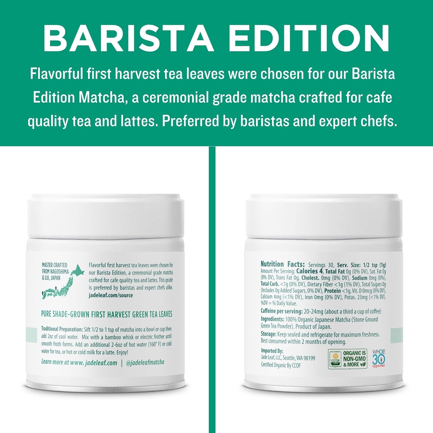 Jade Leaf Matcha Organic Green Tea Powder - Culinary Grade Premium Second Harvest - Authentic Japanese Origin (1.06 Ounce Pouch)