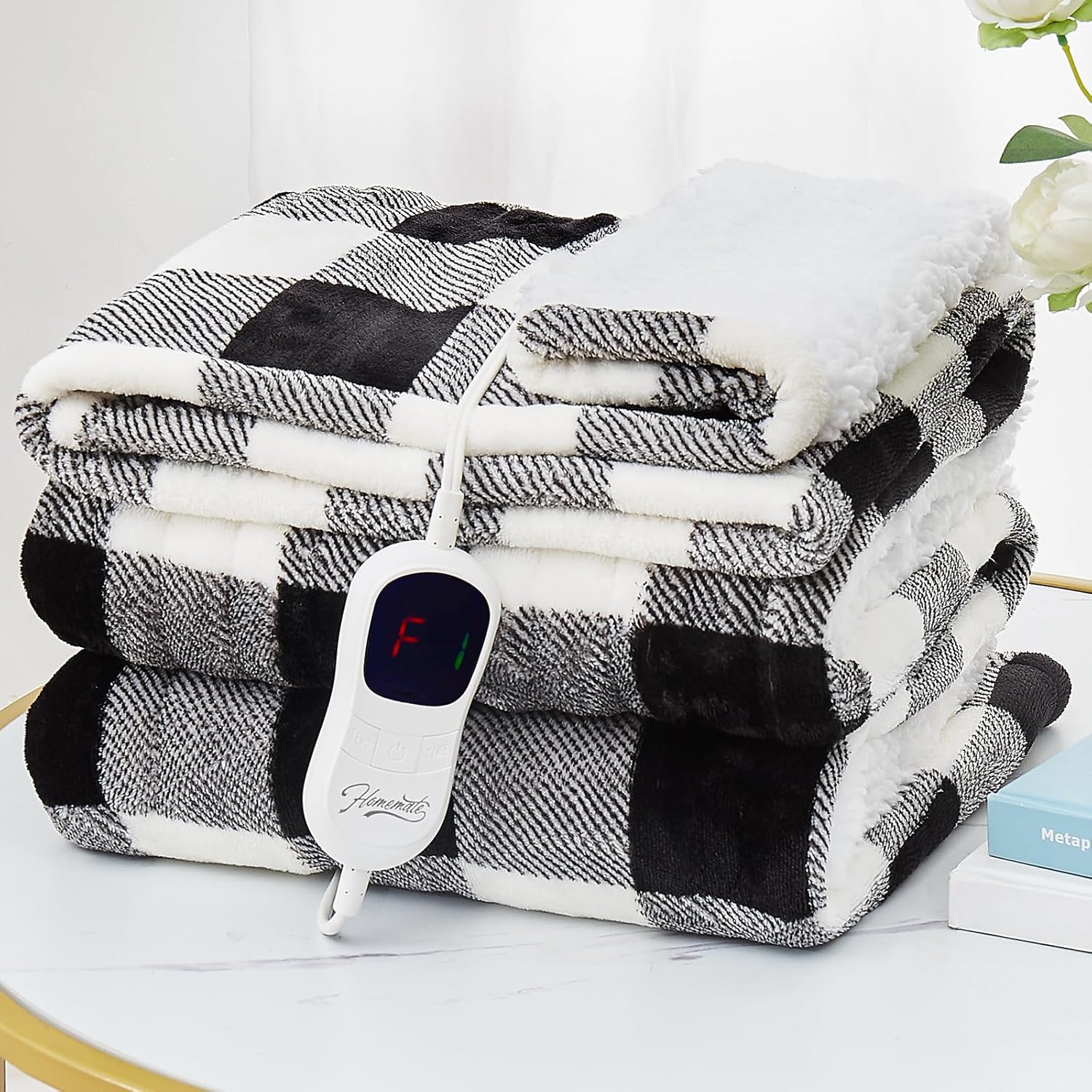 Homemate Electric Blanket Heated Throw - 50“x60“ Ultra Soft Cozy Flannel Heating Blanket with 10 Fast Heat Levels 8 Hours Auto Off Over-Heated Protection ETL Certification Keep Warm in Home Office