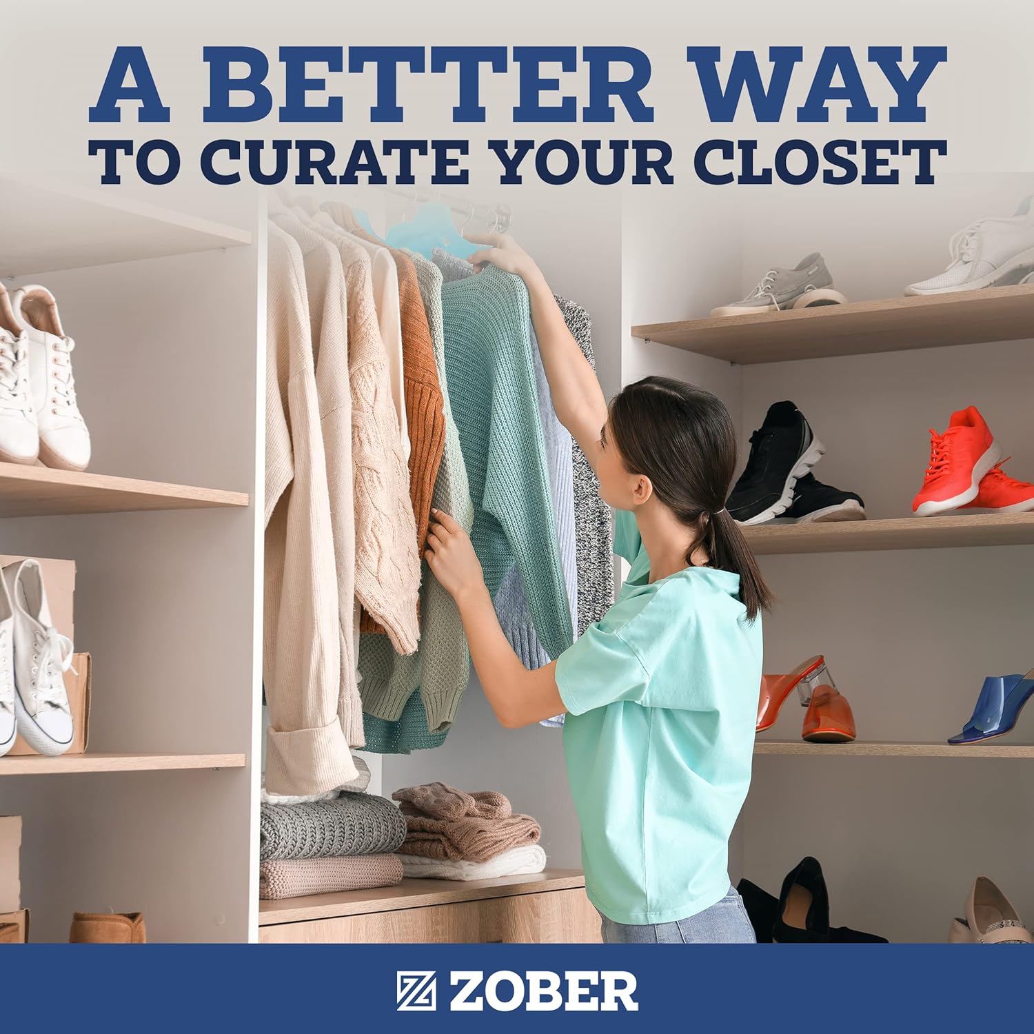 Zober Velvet Hangers 50 Pack - Heavy Duty Black Hangers for Coats, Pants & Dress Clothes - Non Slip Clothes Hanger Set - Space Saving Felt Hangers for Clothing