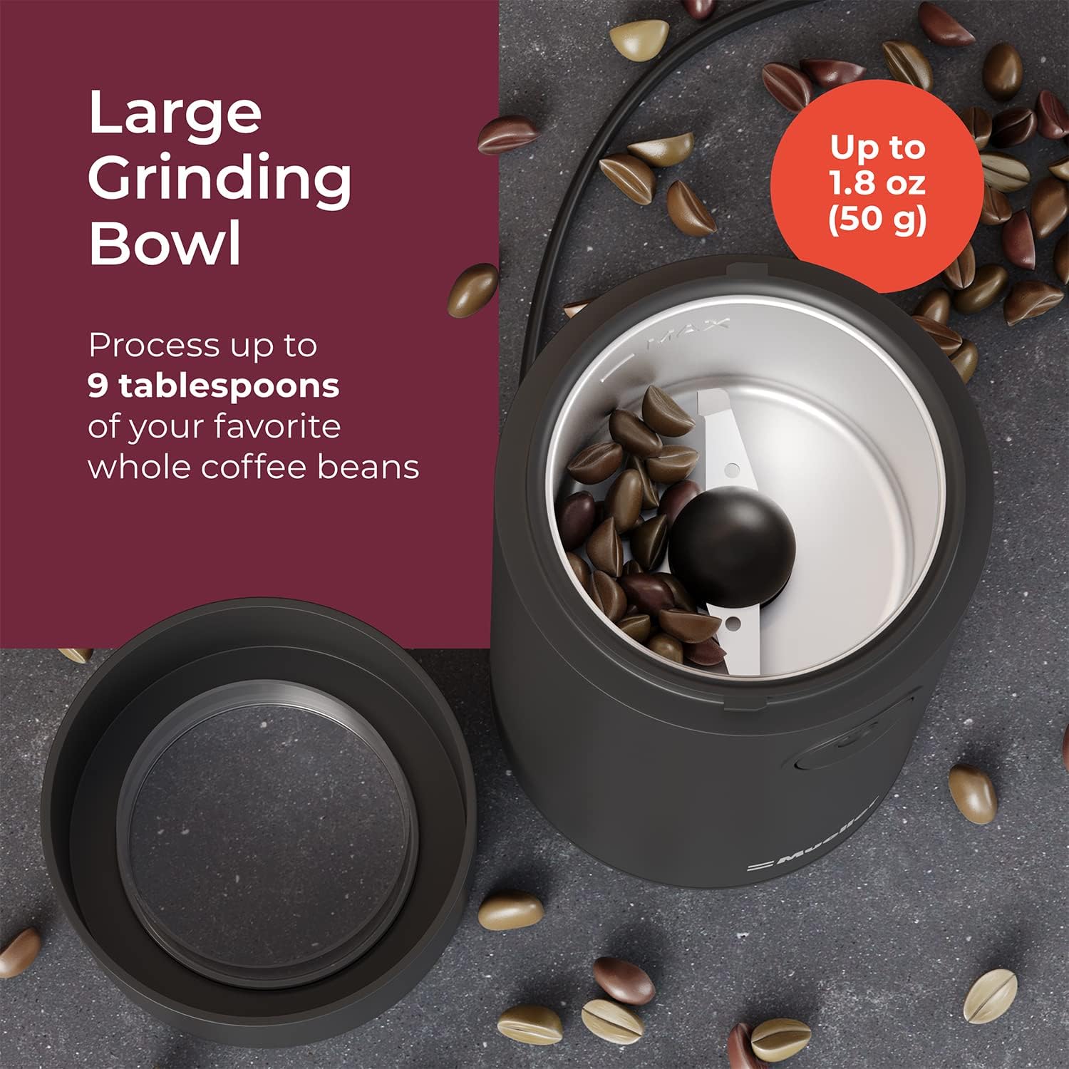 MuellerLiving HyperGrind Precision Electric Spice/Coffee Grinder Mill with Large Grinding Capacity and Powerful Motor also for Spices, Herbs, Nuts, Grains, Grey