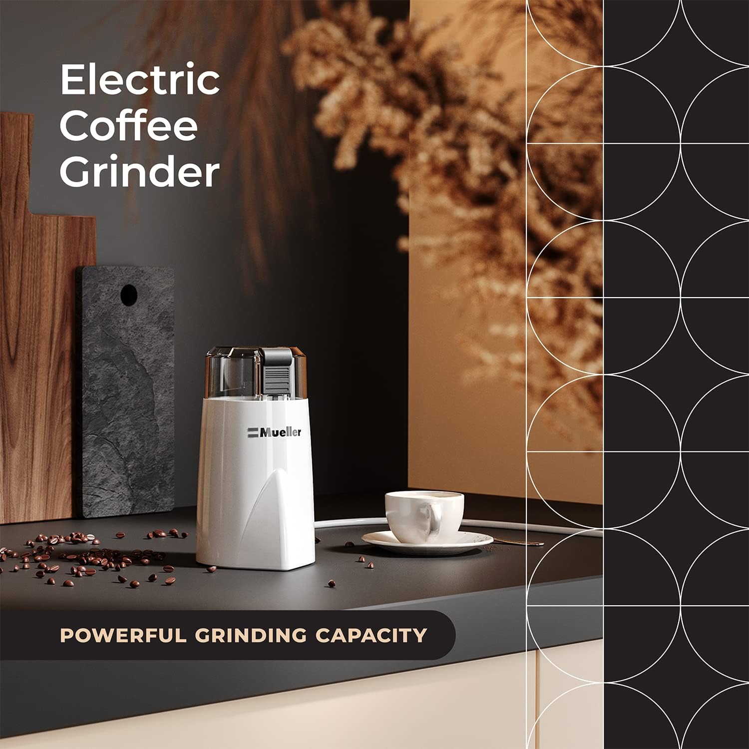 MuellerLiving HyperGrind Precision Electric Spice/Coffee Grinder Mill with Large Grinding Capacity and Powerful Motor also for Spices, Herbs, Nuts, Grains, Grey