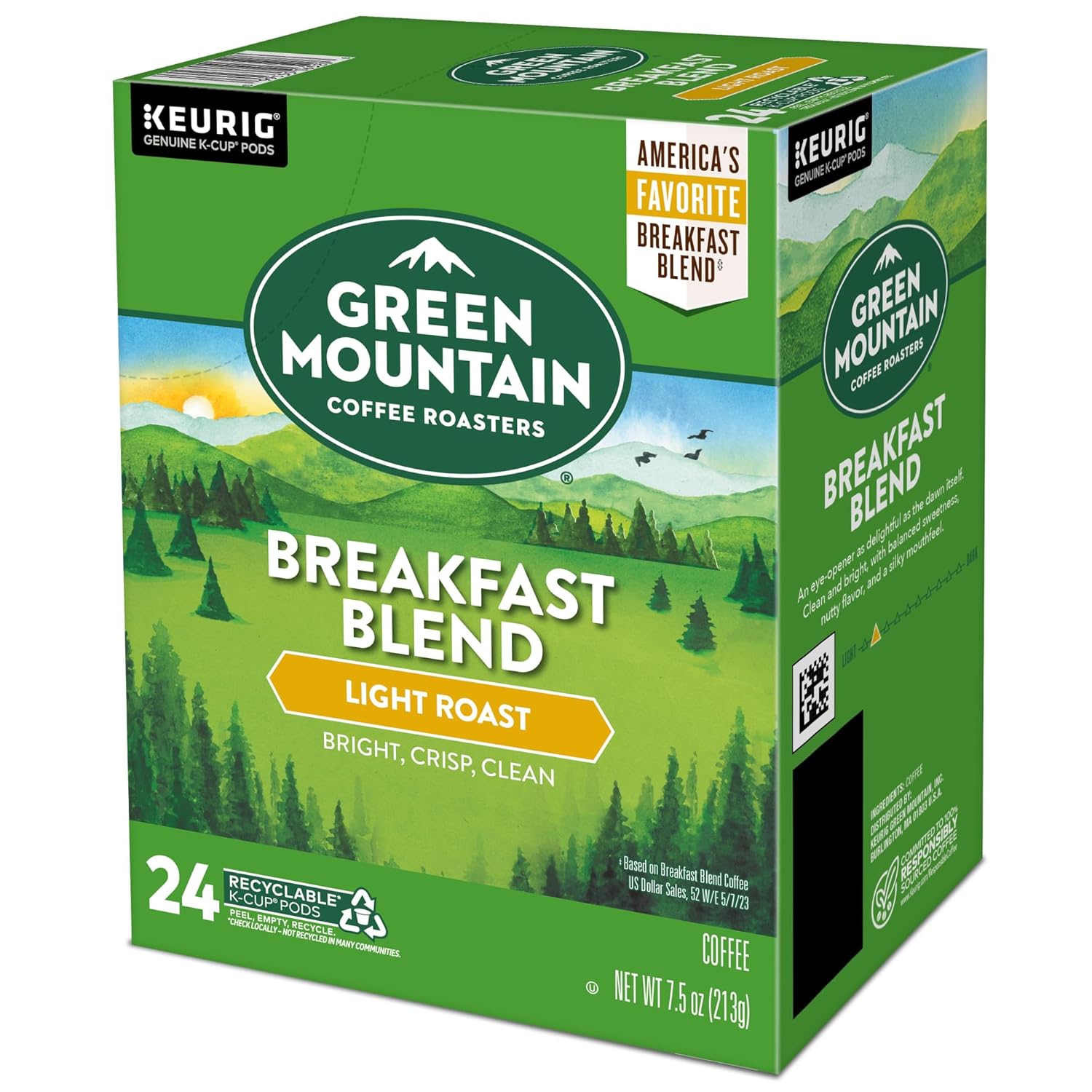 Green Mountain Coffee Roasters Breakfast Blend Single-Serve Keurig K-Cup Pods, Light Roast Coffee, 96 Count