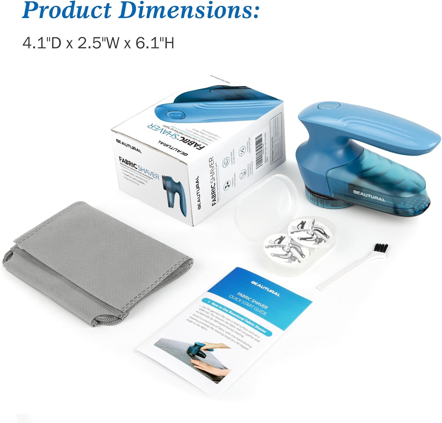 BEAUTURAL Fabric Shaver and Lint Remover, Sweater Defuzzer with 2-Speeds, 2 Replaceable Stainless Steel Blades, Battery Operated, Remove Clothes Fuzz, Lint Balls, Pills, Bobbles